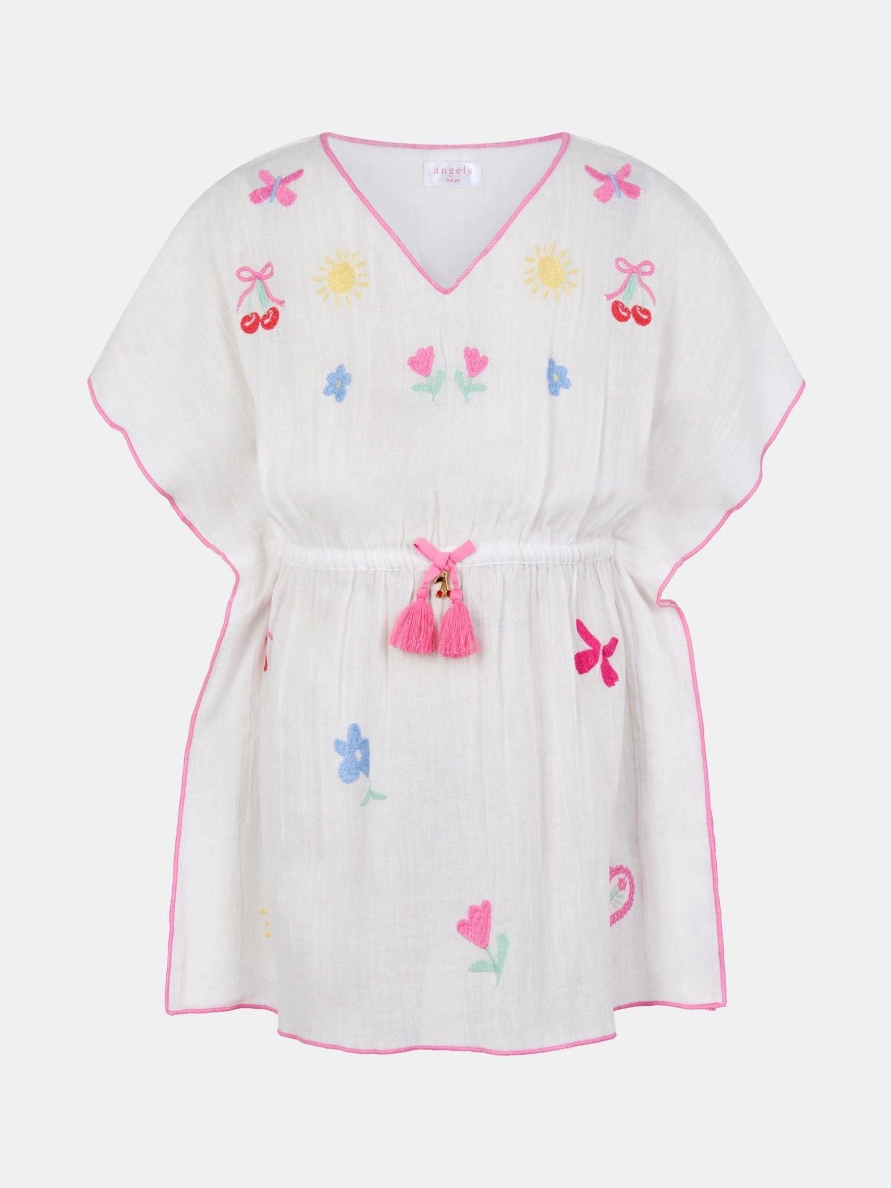 Angels By Accessorize White Girls Cherry Embroidered Kaftan
