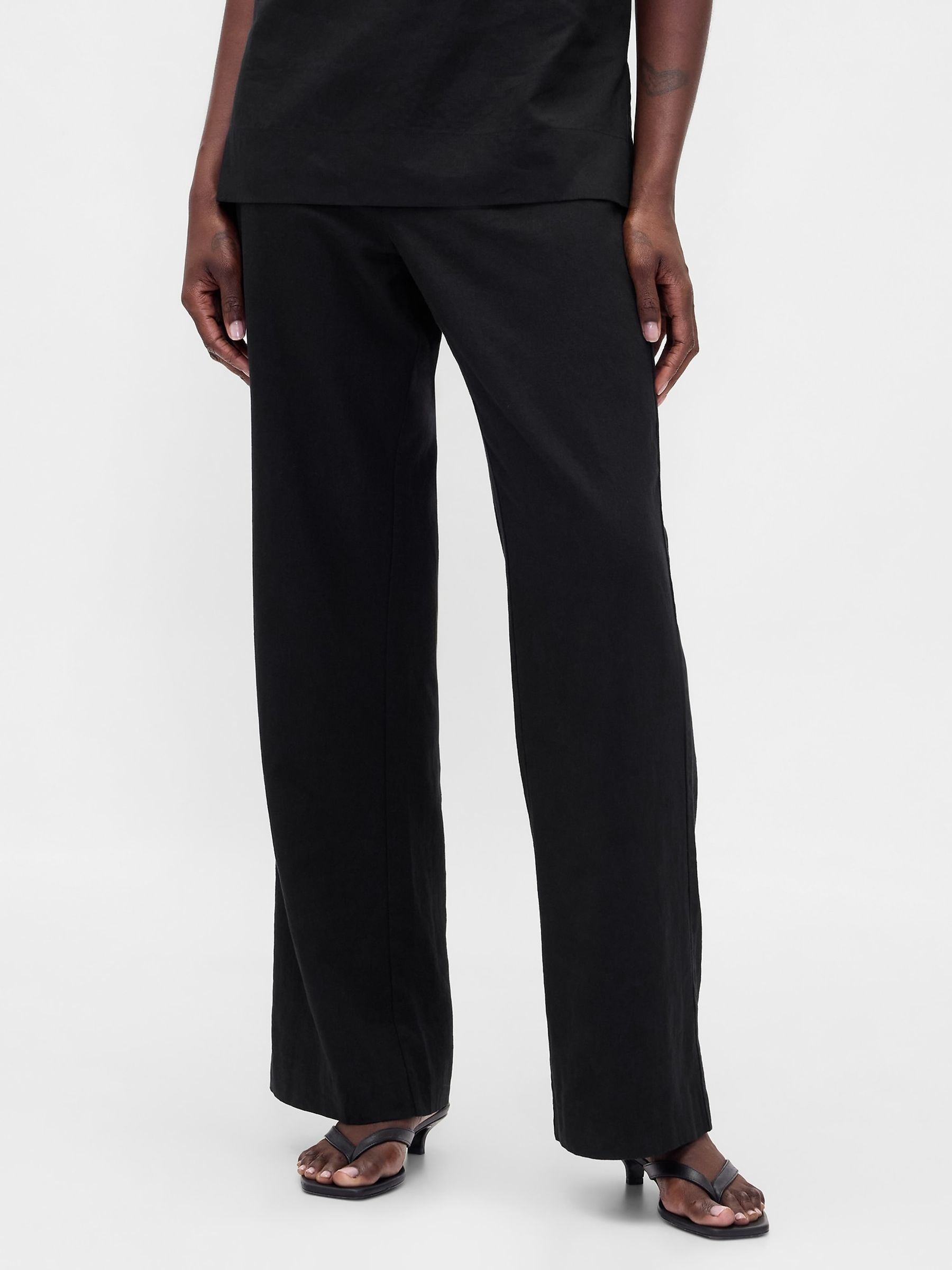 Gap Black Low Rise Linen-Blend Flare Trousers