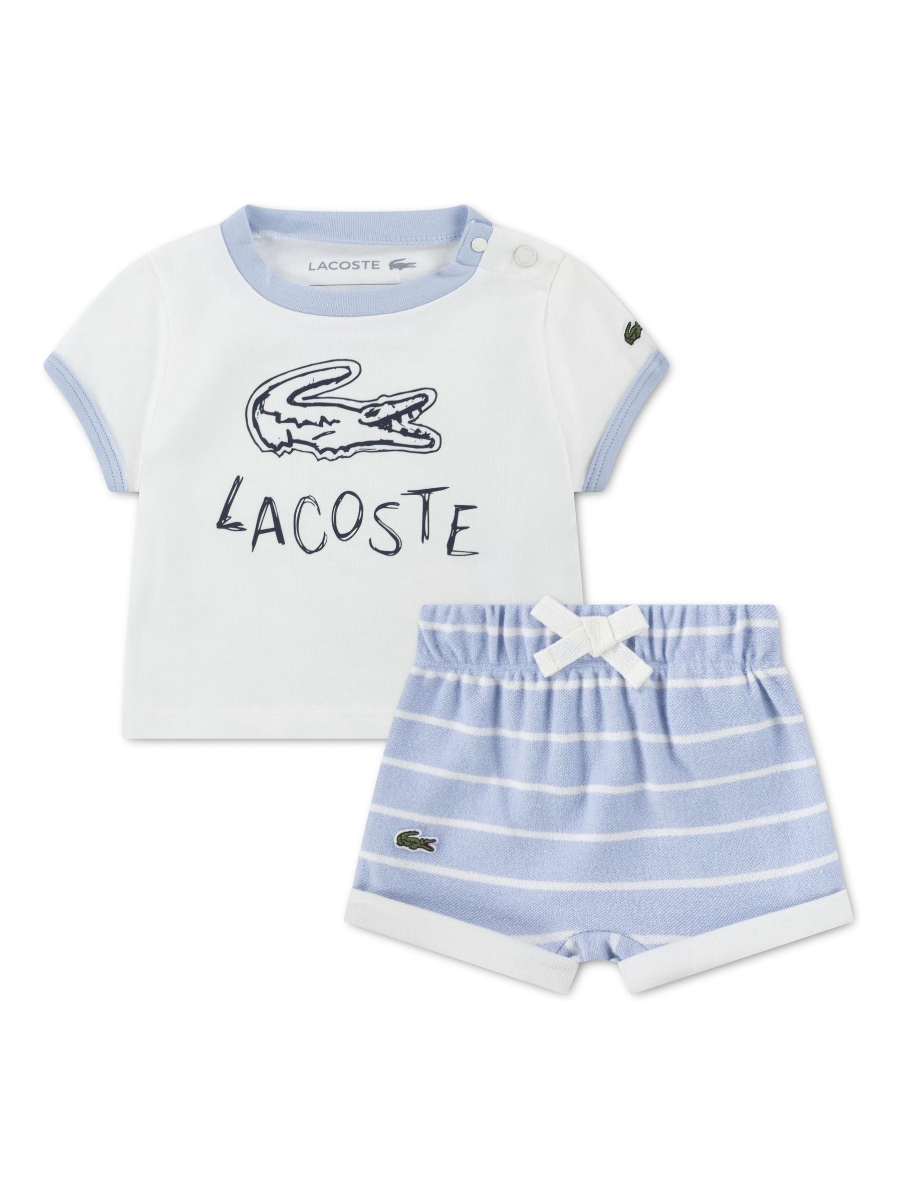 Lacoste - T Shirt E Shorts Con Stampa Effetto Coccodrillo Set