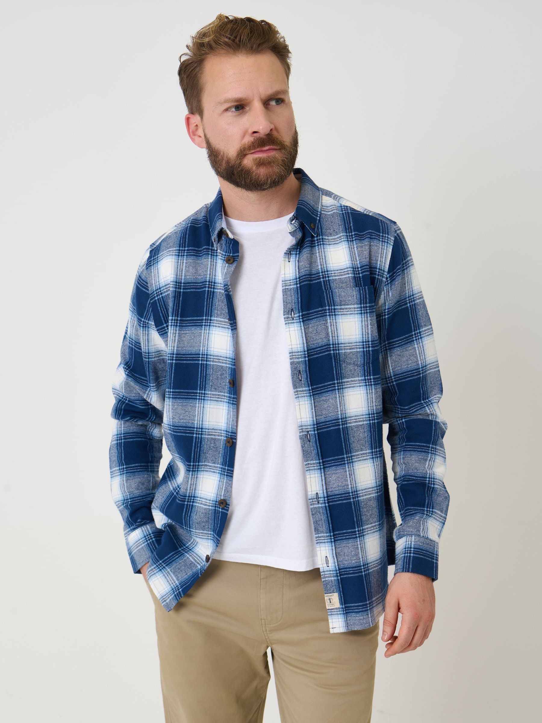 Saltwell - Chemise à carreaux en flanelle pour homme - Coton brossé - Bleu - XXL