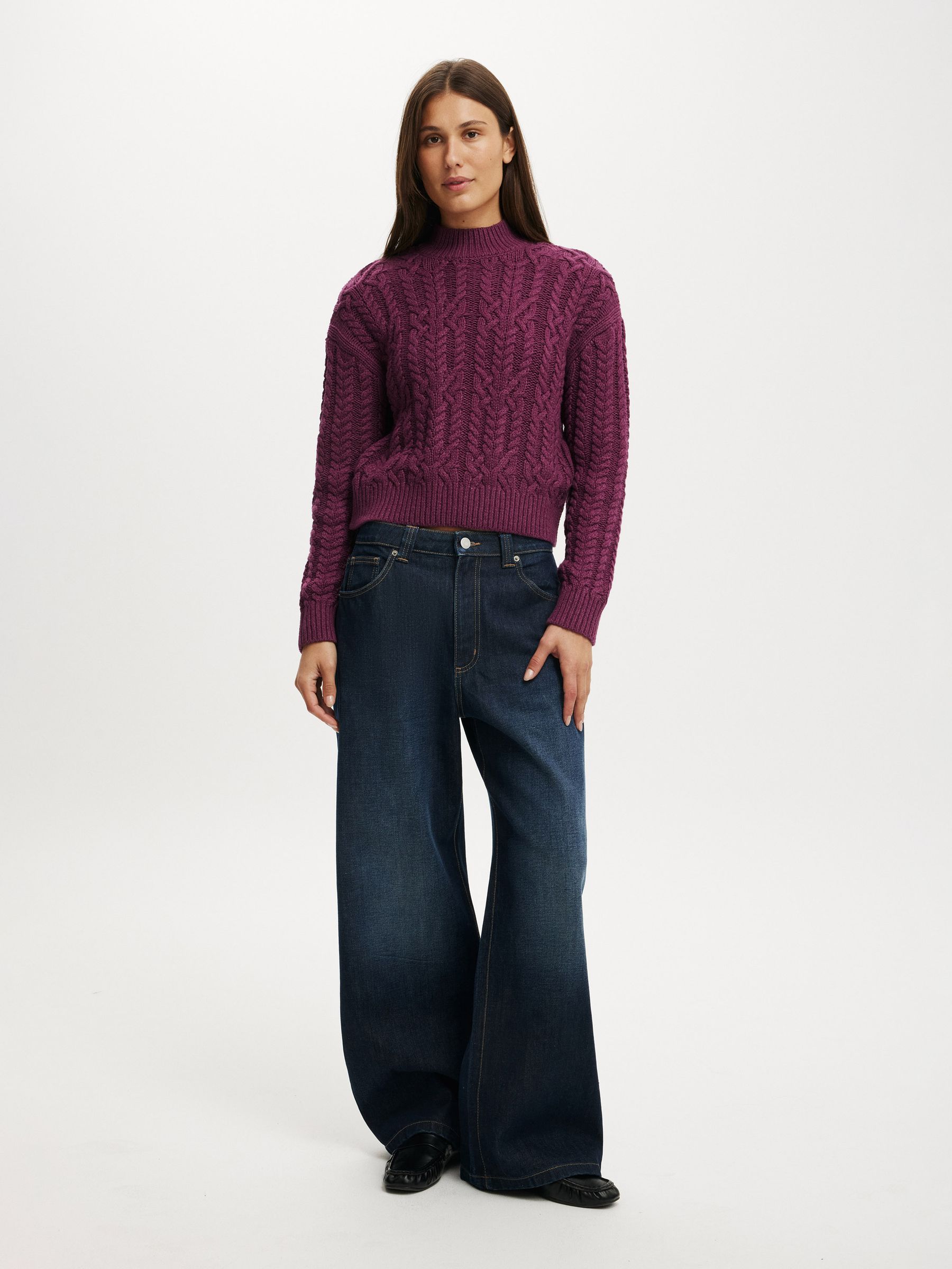 Cotton On Purple Boxy Mock Neck Knit Jumper