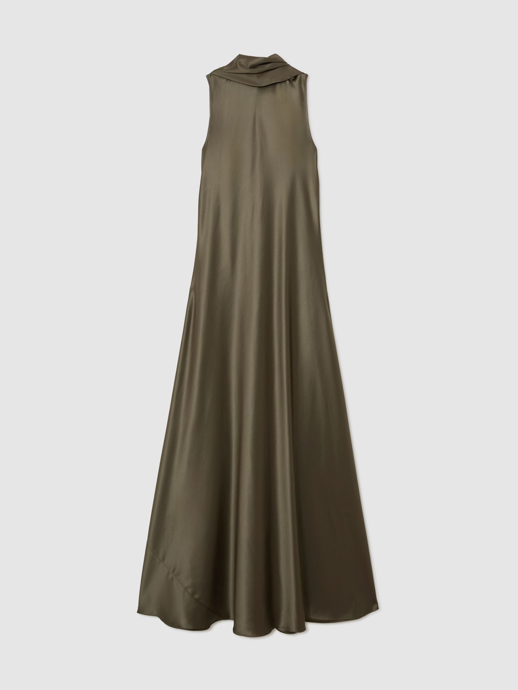 Reiss Mujer Verde Caqui Vestido Largo De Capa De Satén Fae De