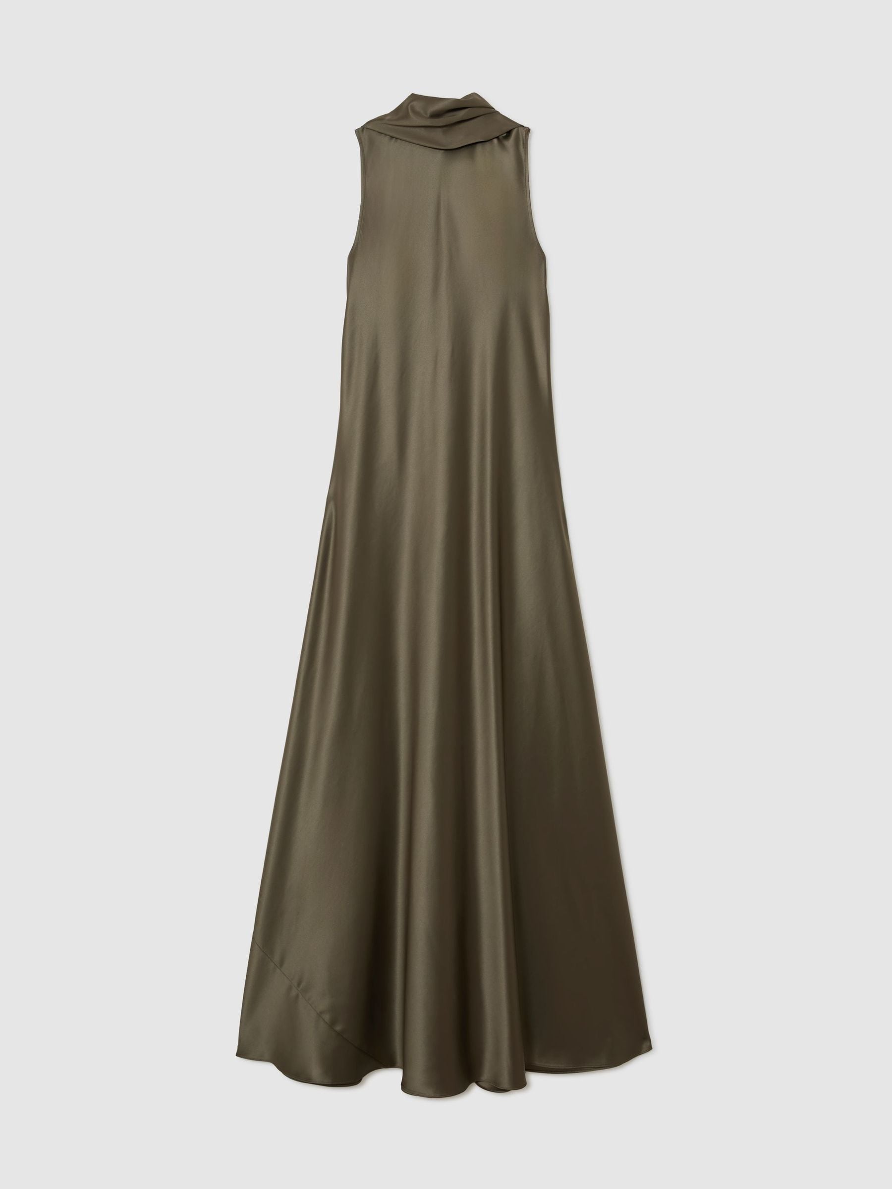 Reiss Mujer Verde Caqui Vestido Largo De Capa De Satén Fae De