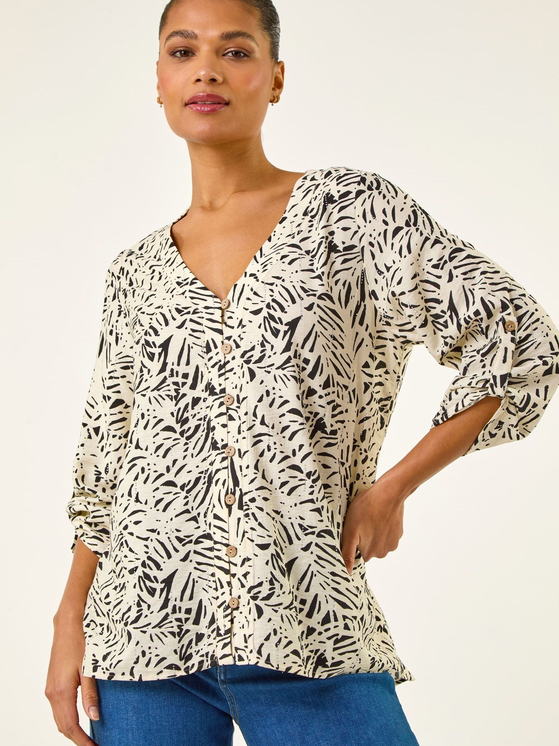 Roman White Abstract Hotfix Blouse