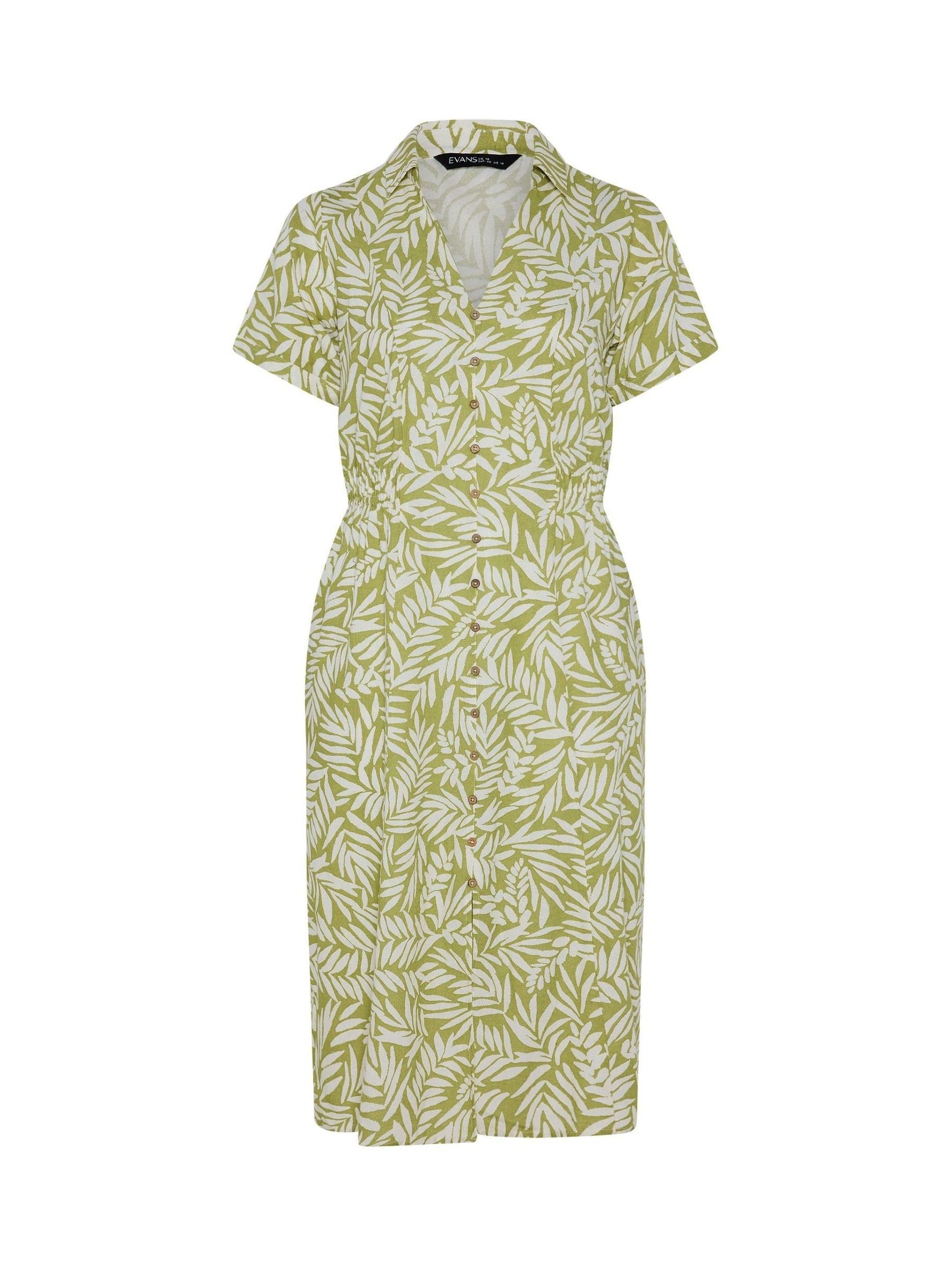 Evans Donna Verde - Vestito Midi In Misto Lino Con Vita Arricciata