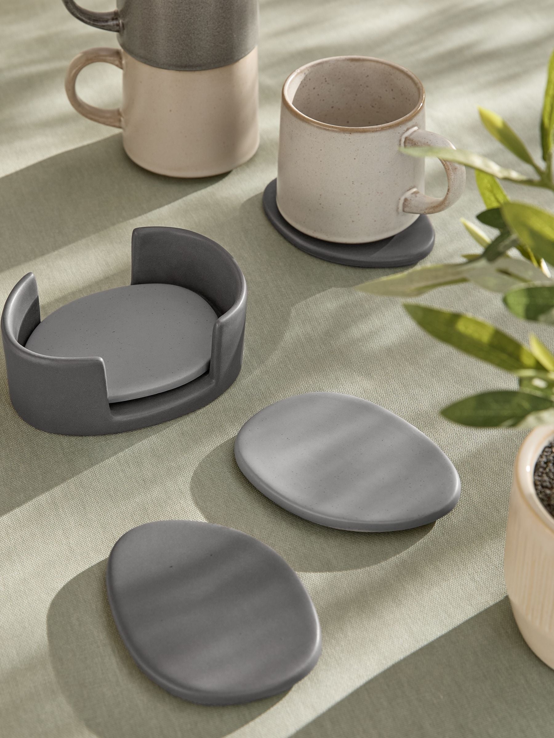 Next Grey Scandi Ceramic Pebble Coasters In Holder