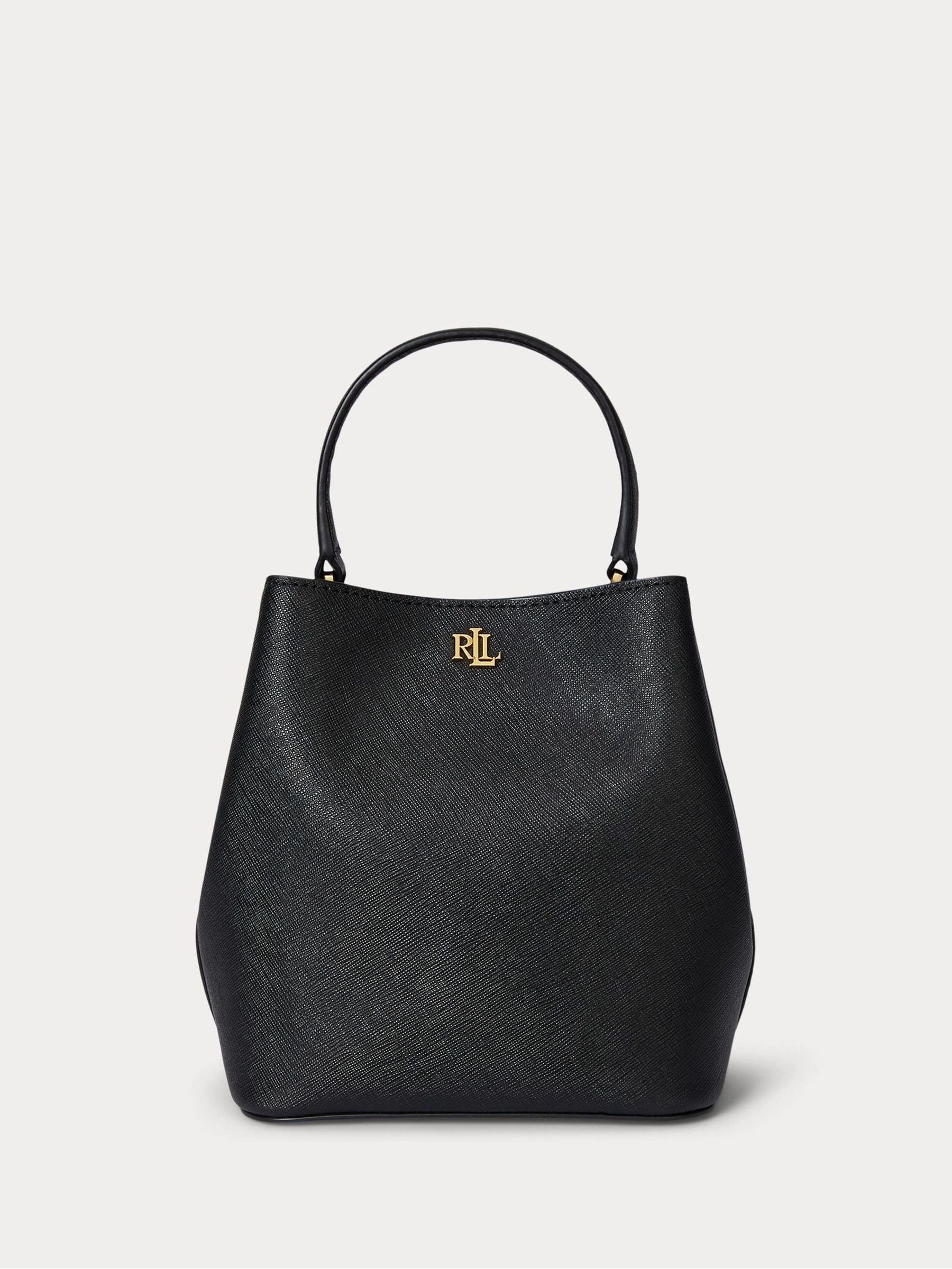 Lauren Ralph Lauren Black Reese Crosshatch Small Bucket Bag