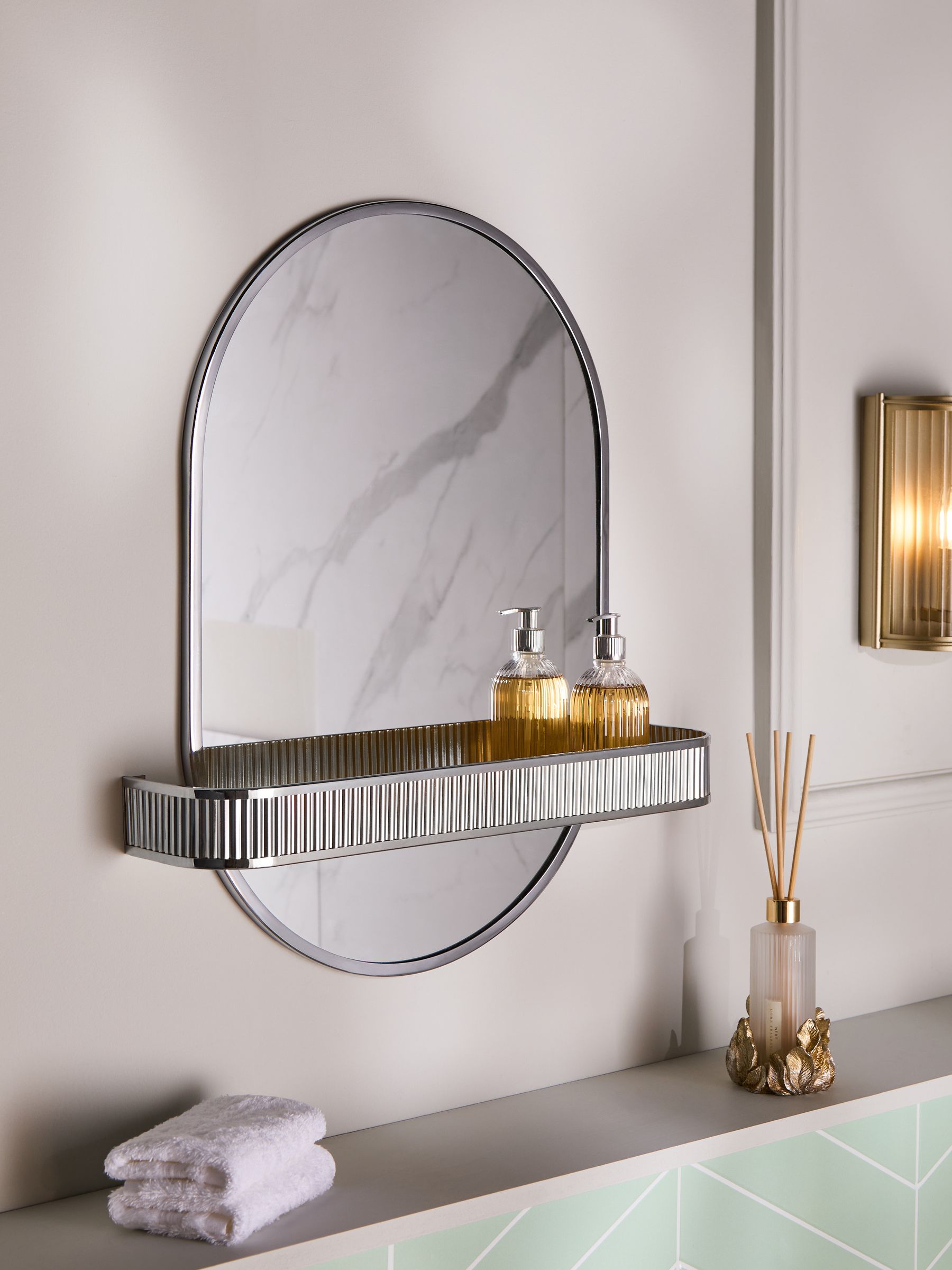 Next Silver Rib Shelf Bathroom Wall Mirror