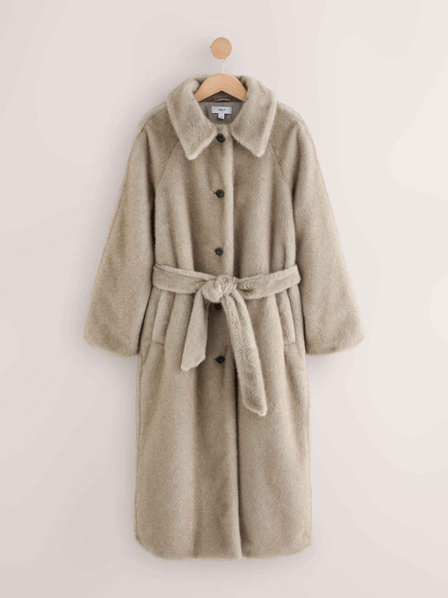 Next Manteau long ceinturé en fausse fourrure