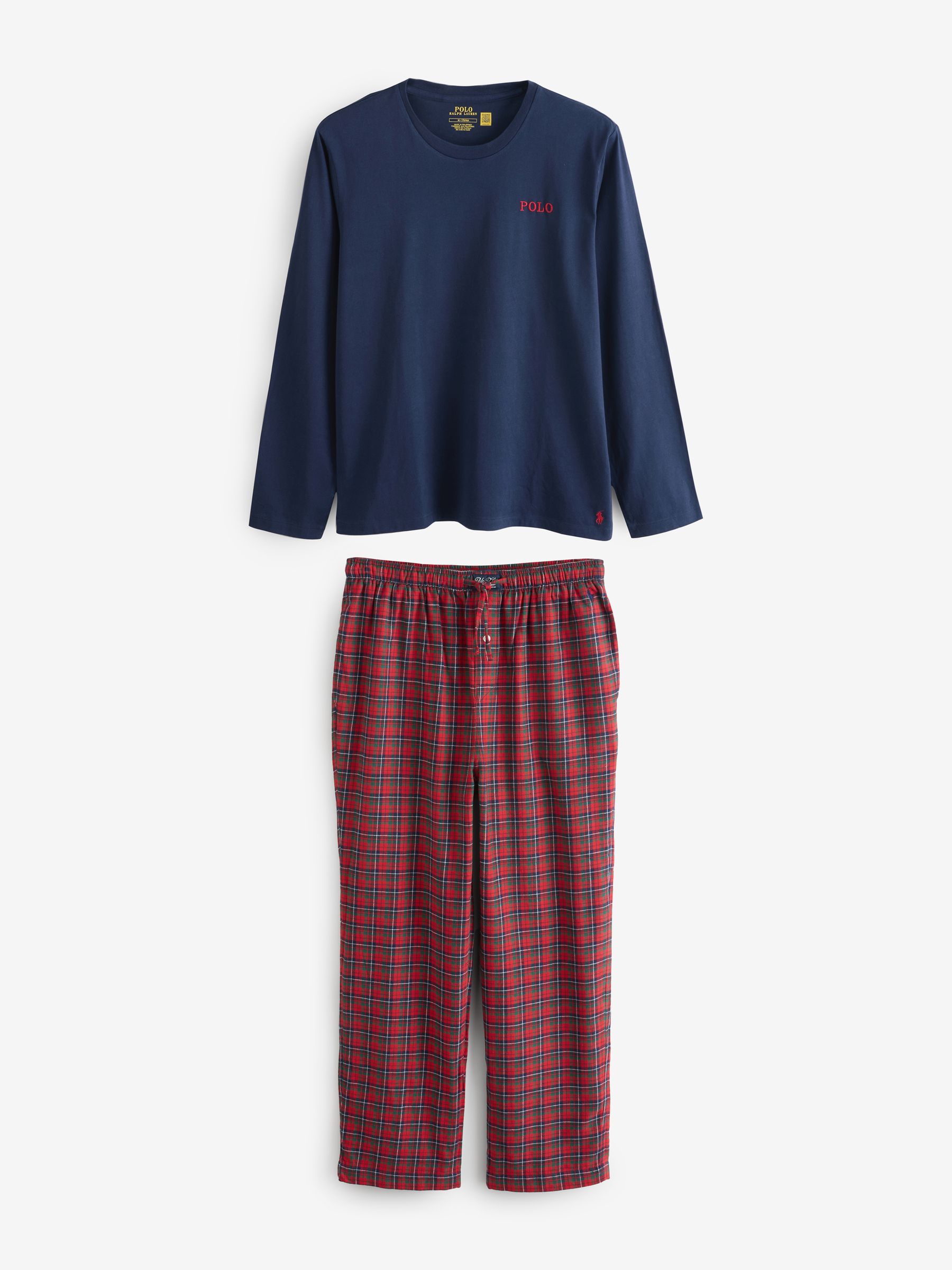 Polo Ralph Lauren Blue Polo Bear Print Long Sleeve Plaid Pyjamas Set