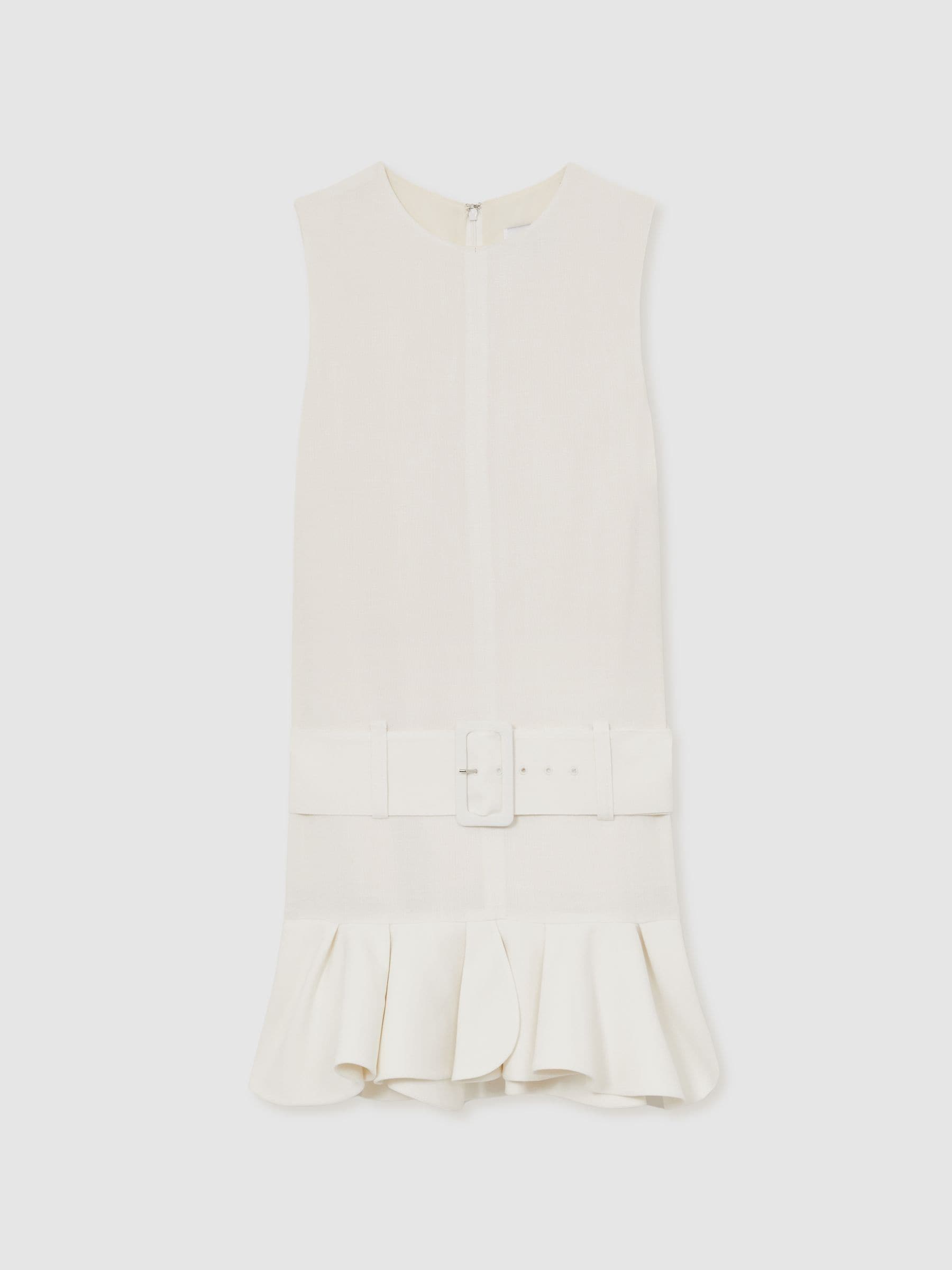Reiss Femei Fildeş Kimberly Ruffle Hem Belted Mini Dress