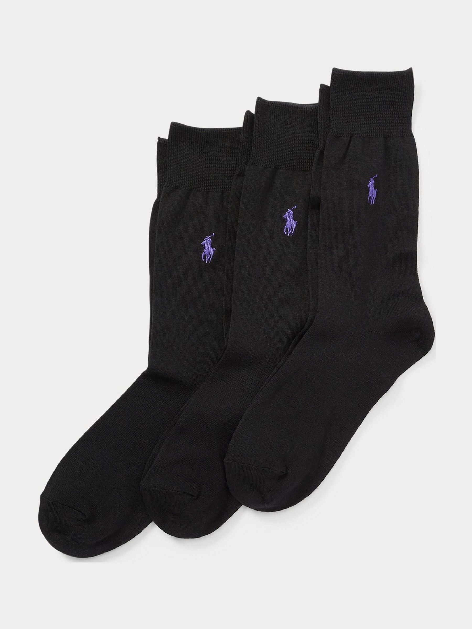 Polo Ralph Lauren Black Mercerised Cotton Crew Ankle Socks 3 Pack