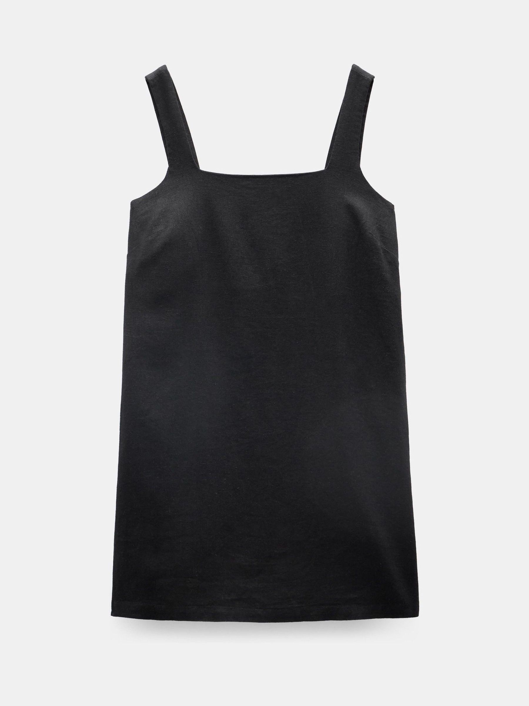 Hush Vrouw Noir Robe Courte En Lin Mélange À Encolure Carrée