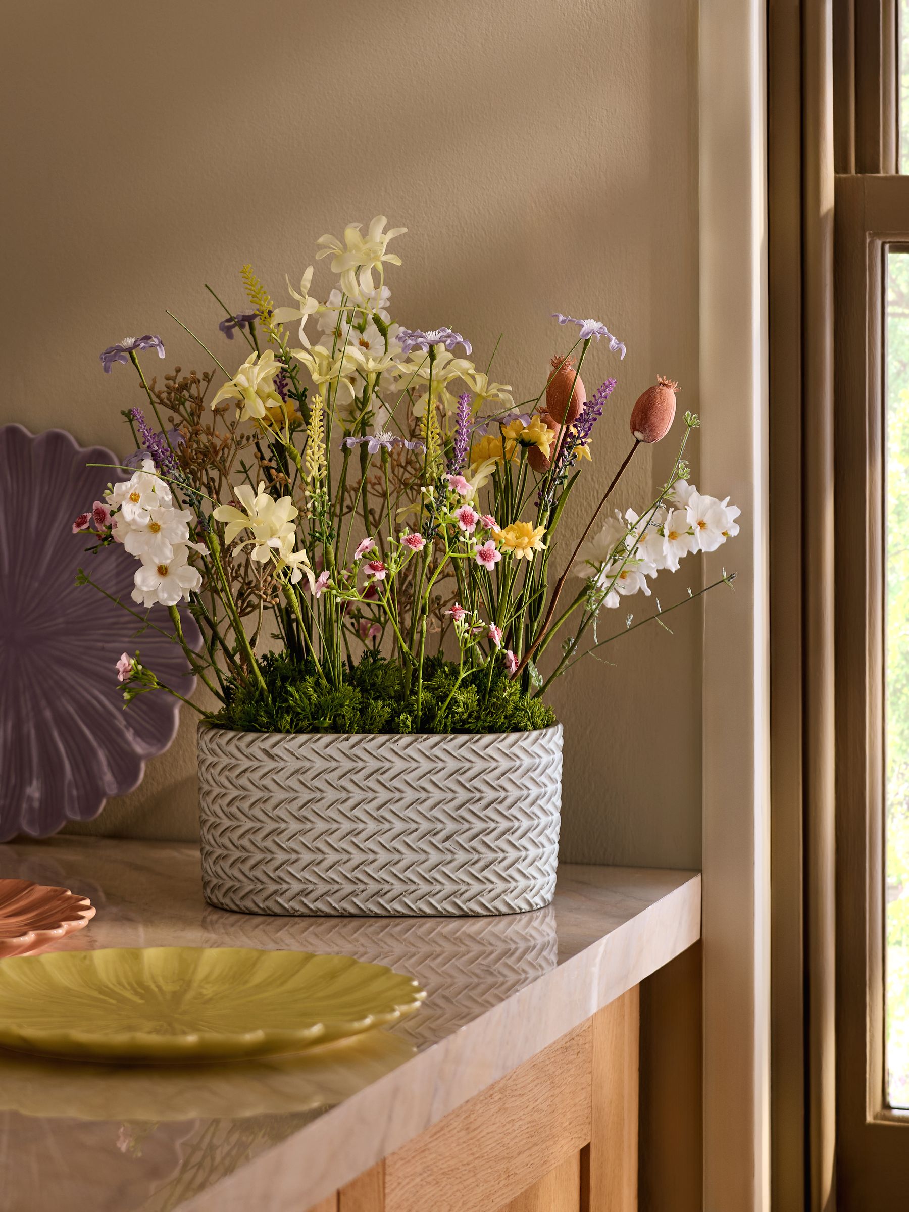 Next Multi Artificial Pastel Florals Oval Planter