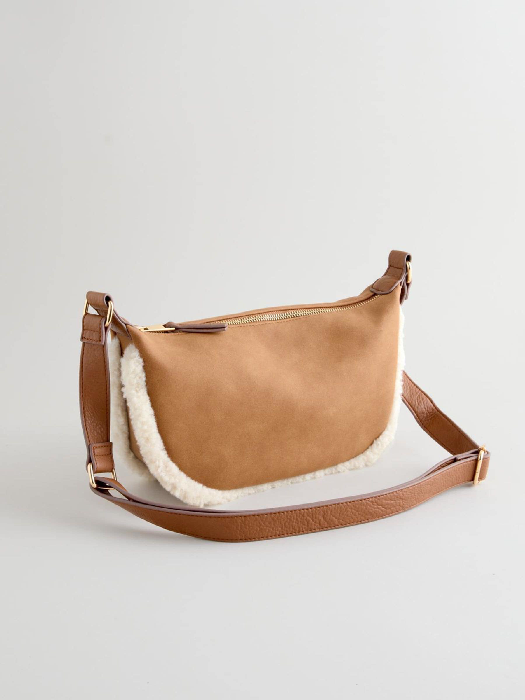 Next Tan Brown Pu Borg Sling Shoulder Bag