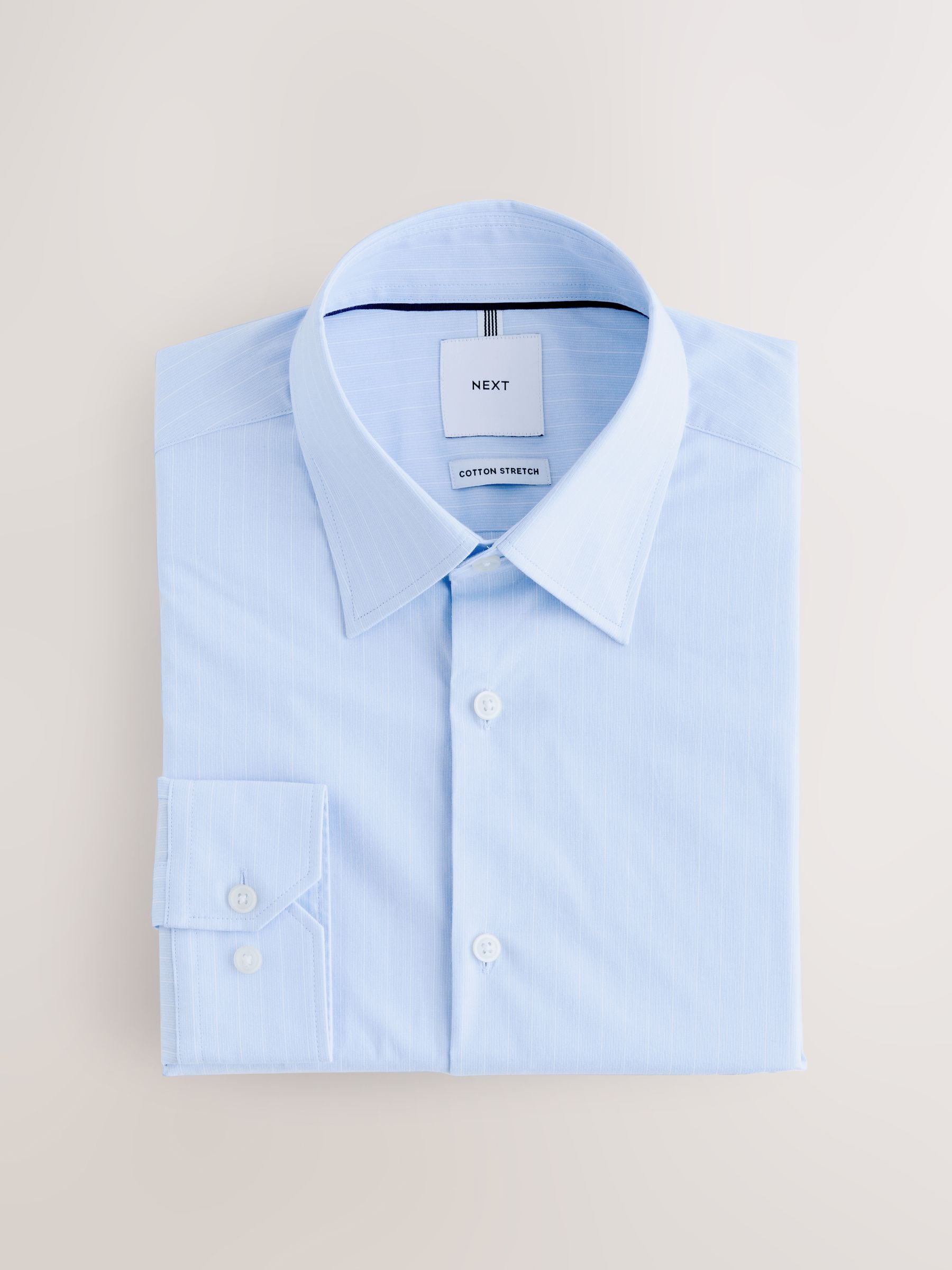 Next Miesten Light Blue Stripe Slim Fit Cotton Stretch Long Sleeve Formal Shirt