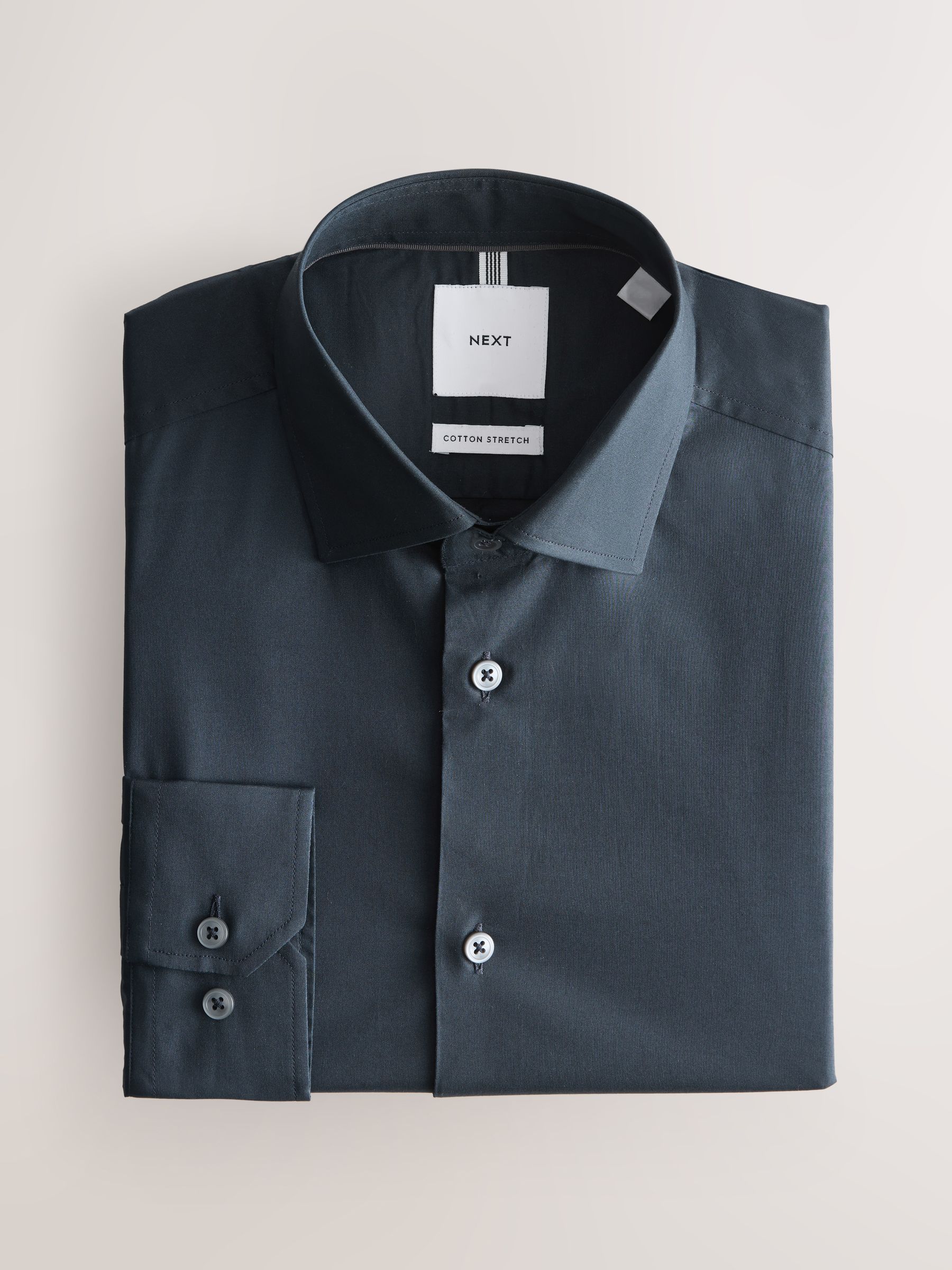 Next Miesten Laivasto Sininen Puuvillainen Stretch-Pitkähihainen Kauluspaita