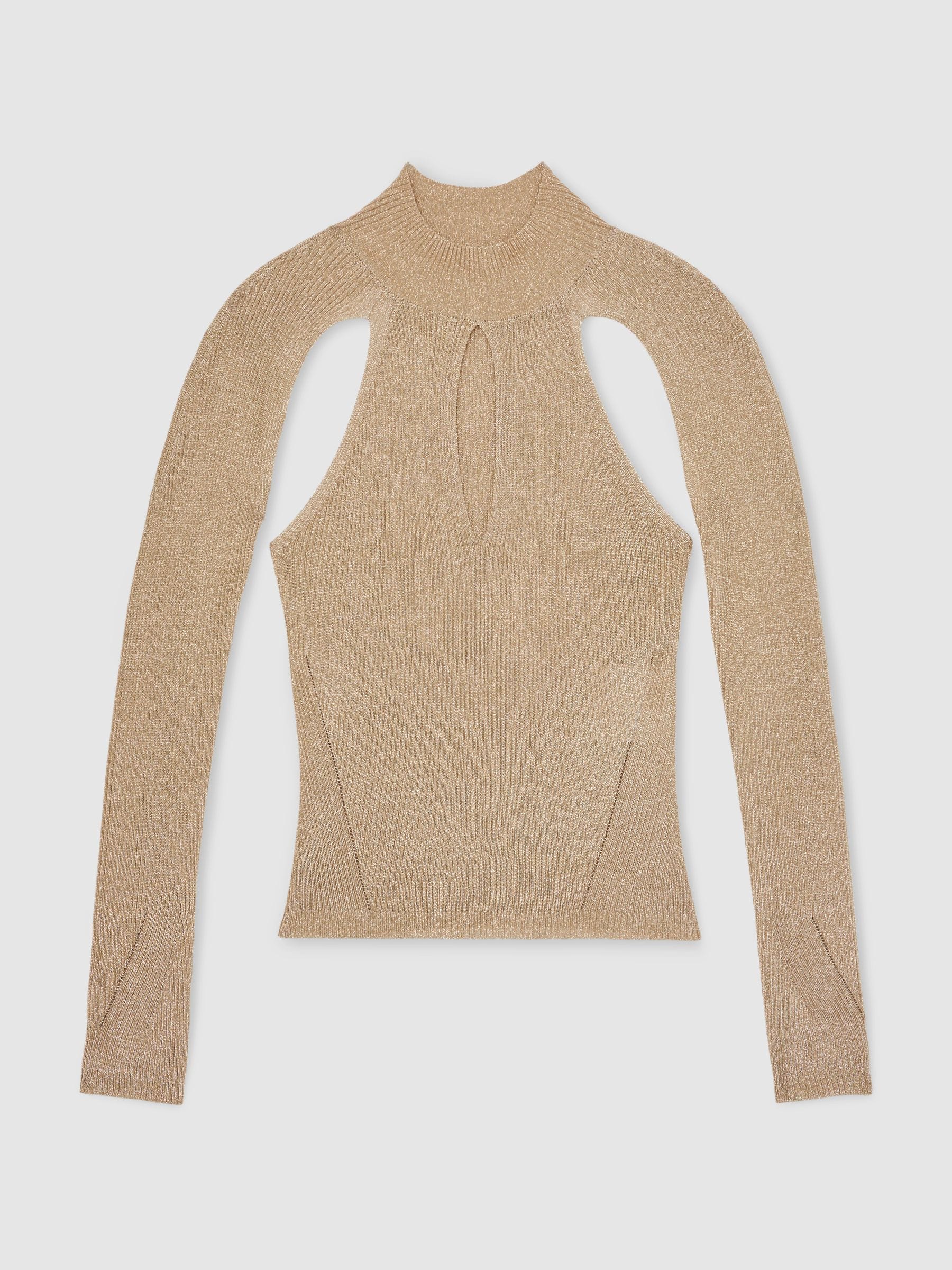 Next - Reiss Gold Amaya Metallic-Knit Cut-Out Top