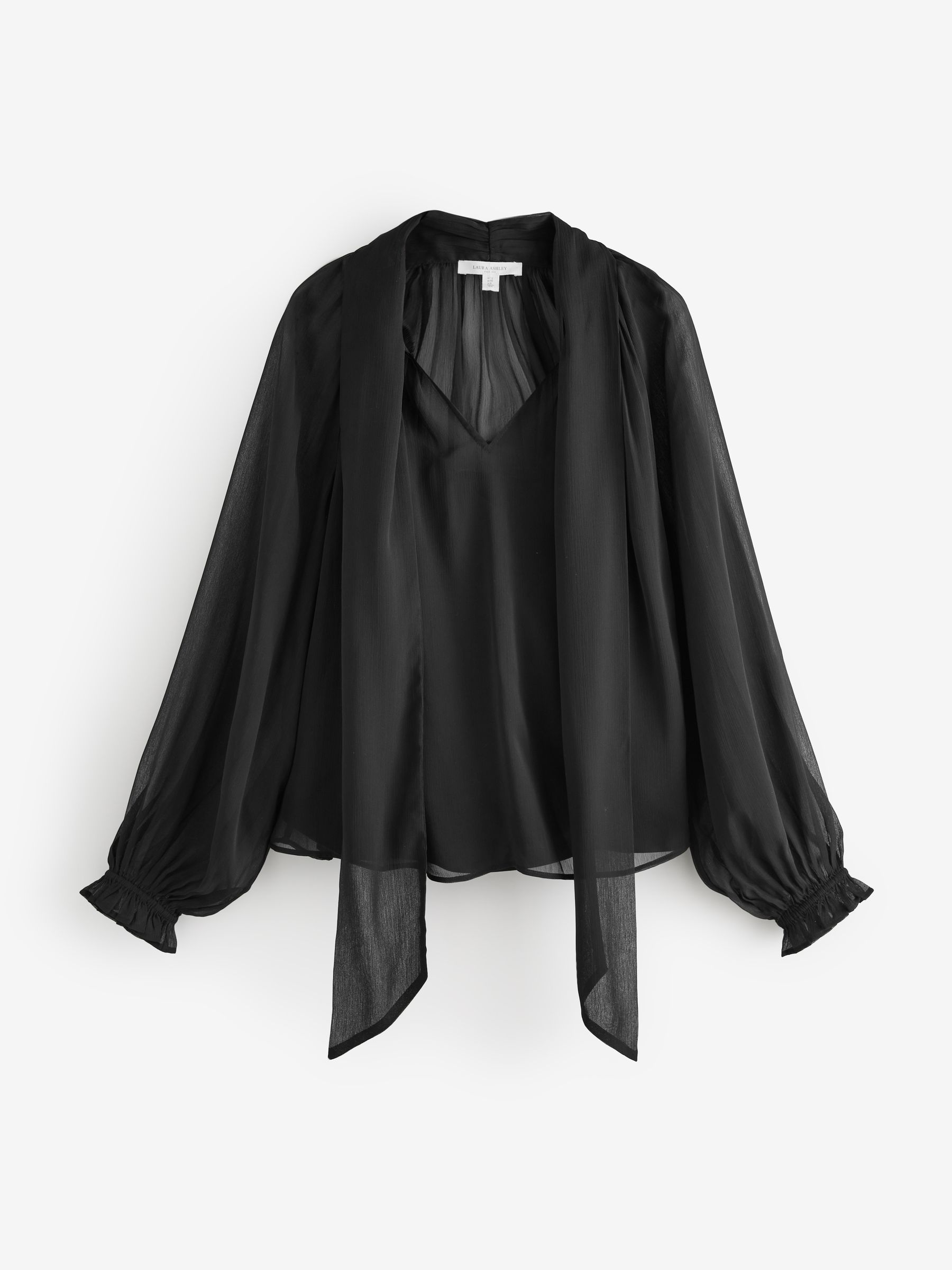 Laura Ashley Black Chiffon Scarf Bow Blouse
