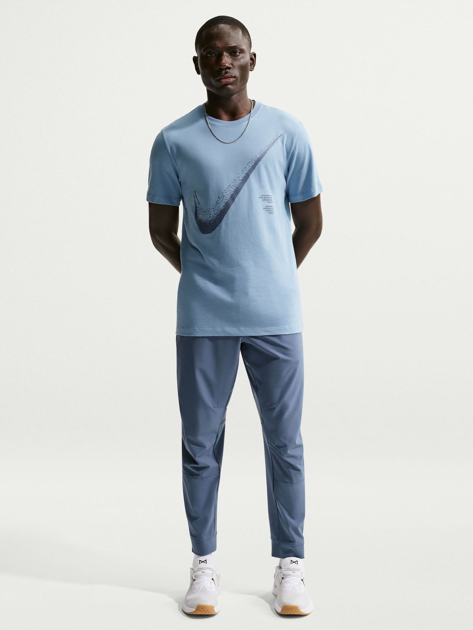 Nike Work Blue Dri-Fit Large Swoosh Graphic Training T-Shirt