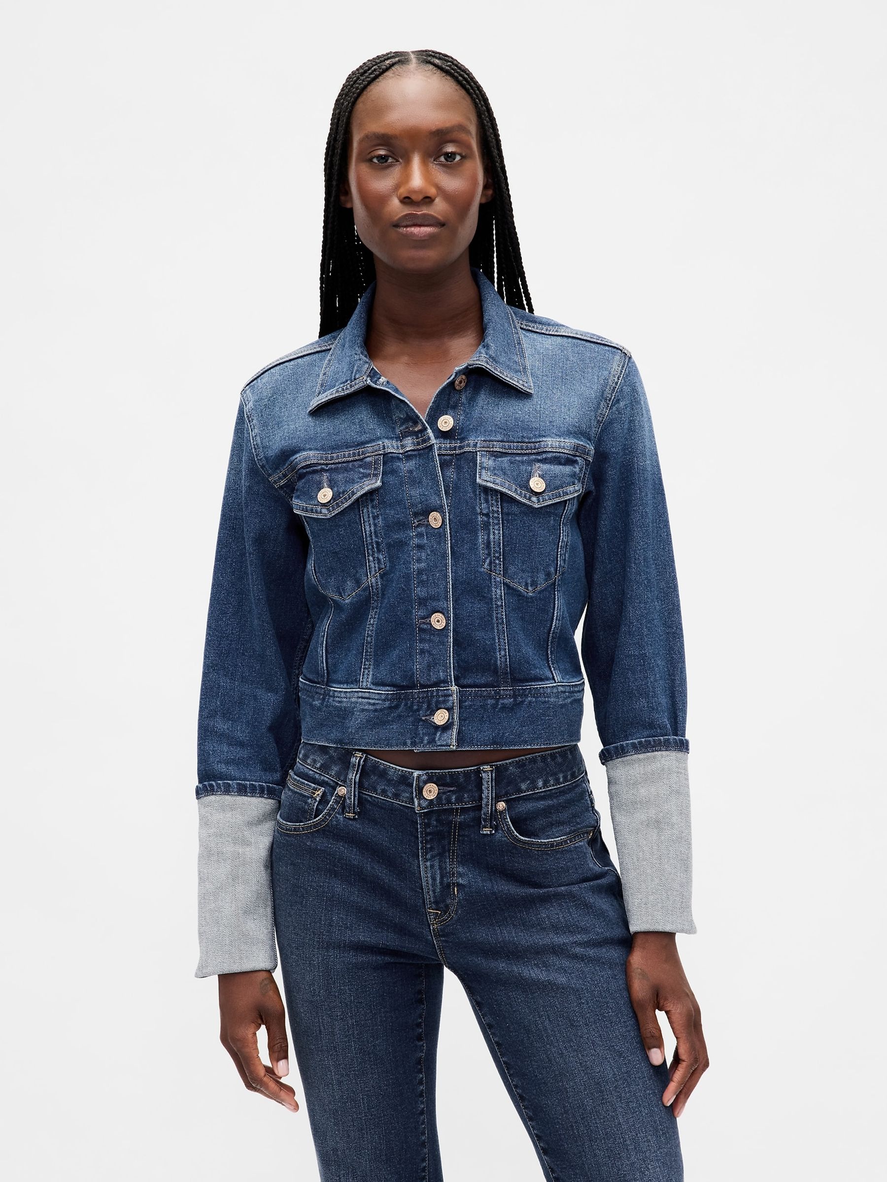 Gap Blue Pin-Cuff Crop Icon Denim Jacket