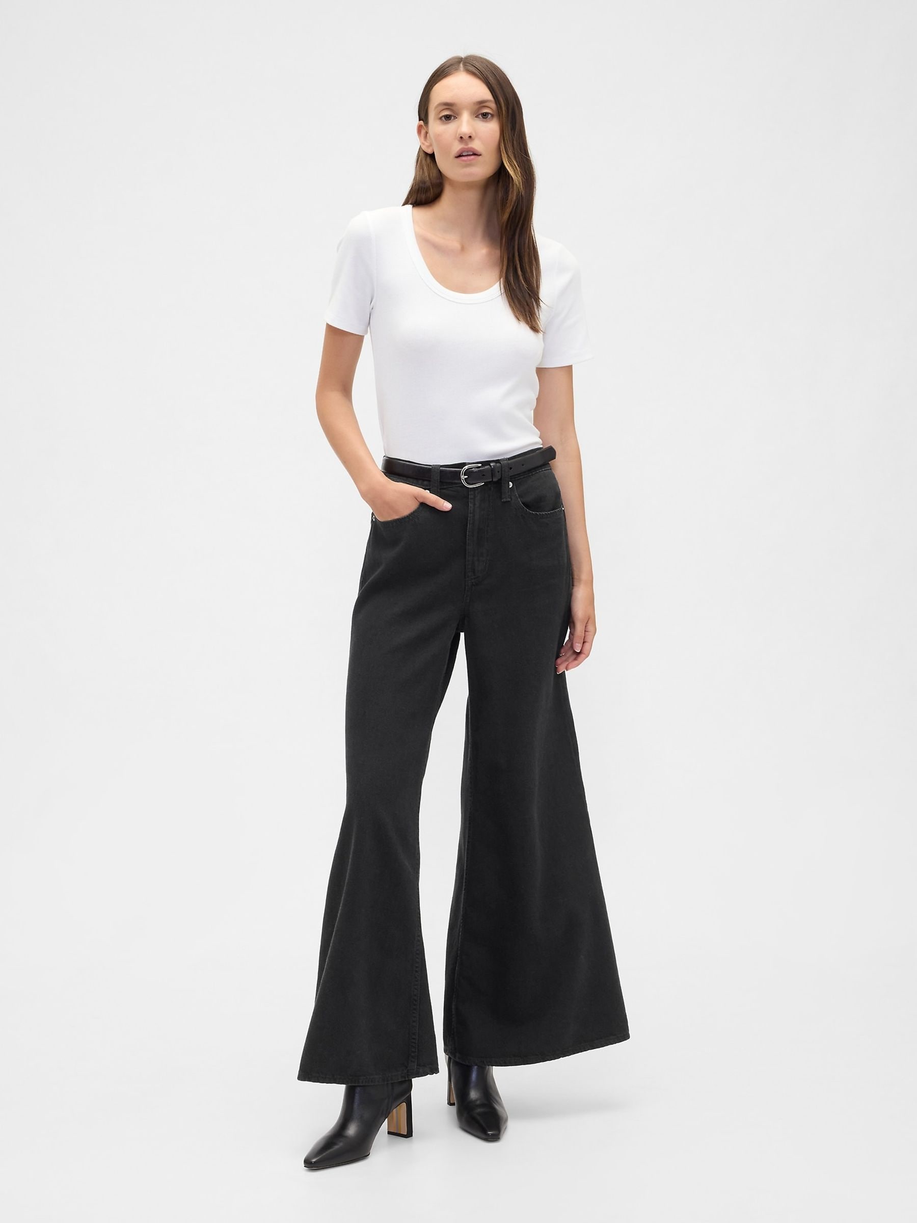 Gap Black High Waisted Super Light Palazzo Jeans