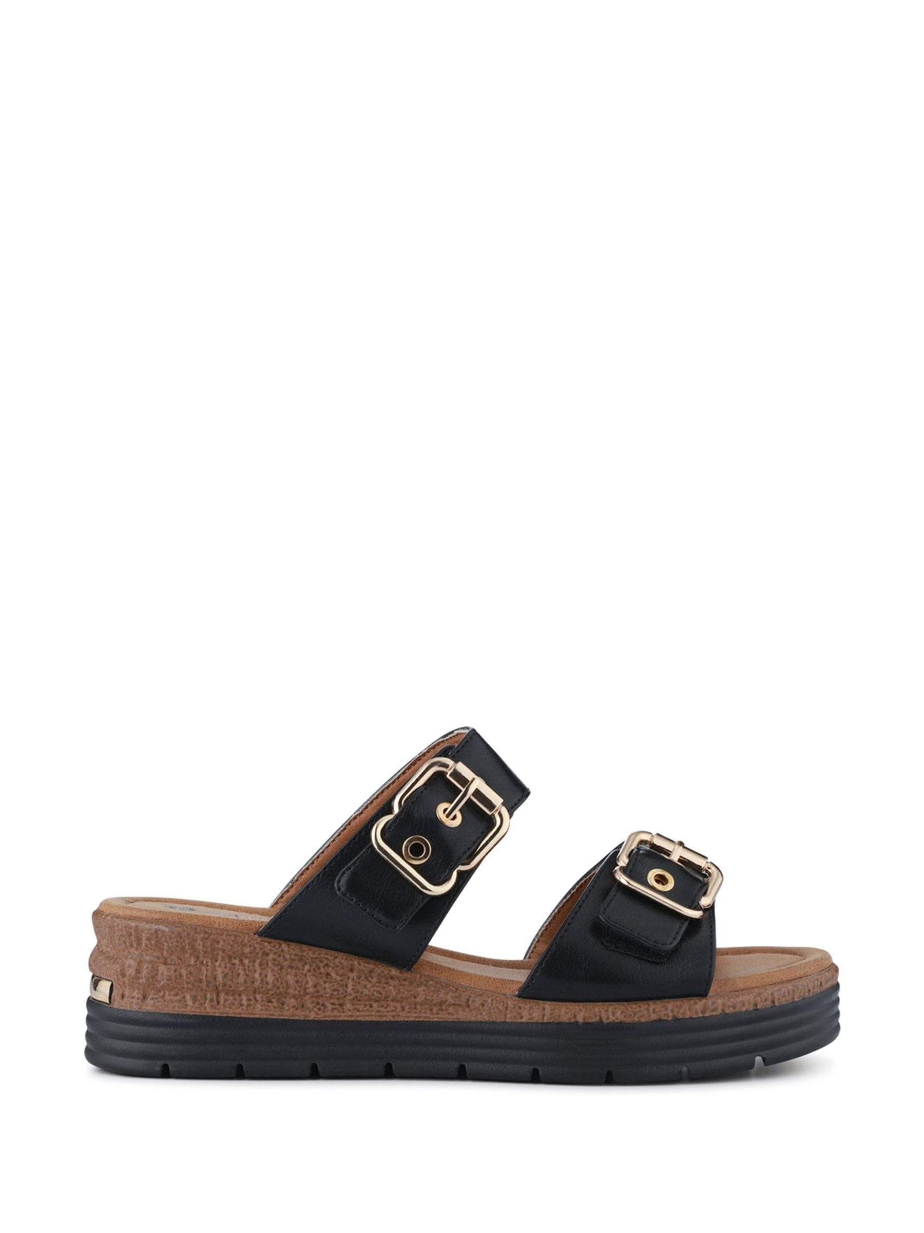 Next - Pavers Black Dual Buckled Mule Sandals