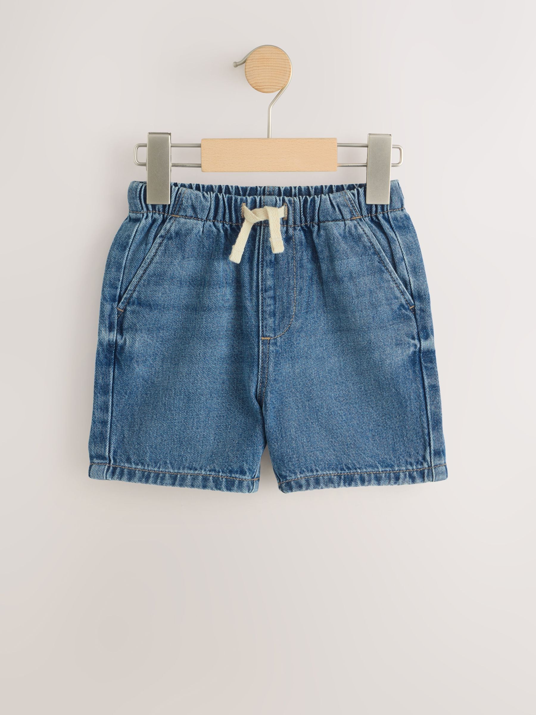 Next Uomo Mid Blue Pull On Loose Denim Shorts (3Mths-7Yrs)
