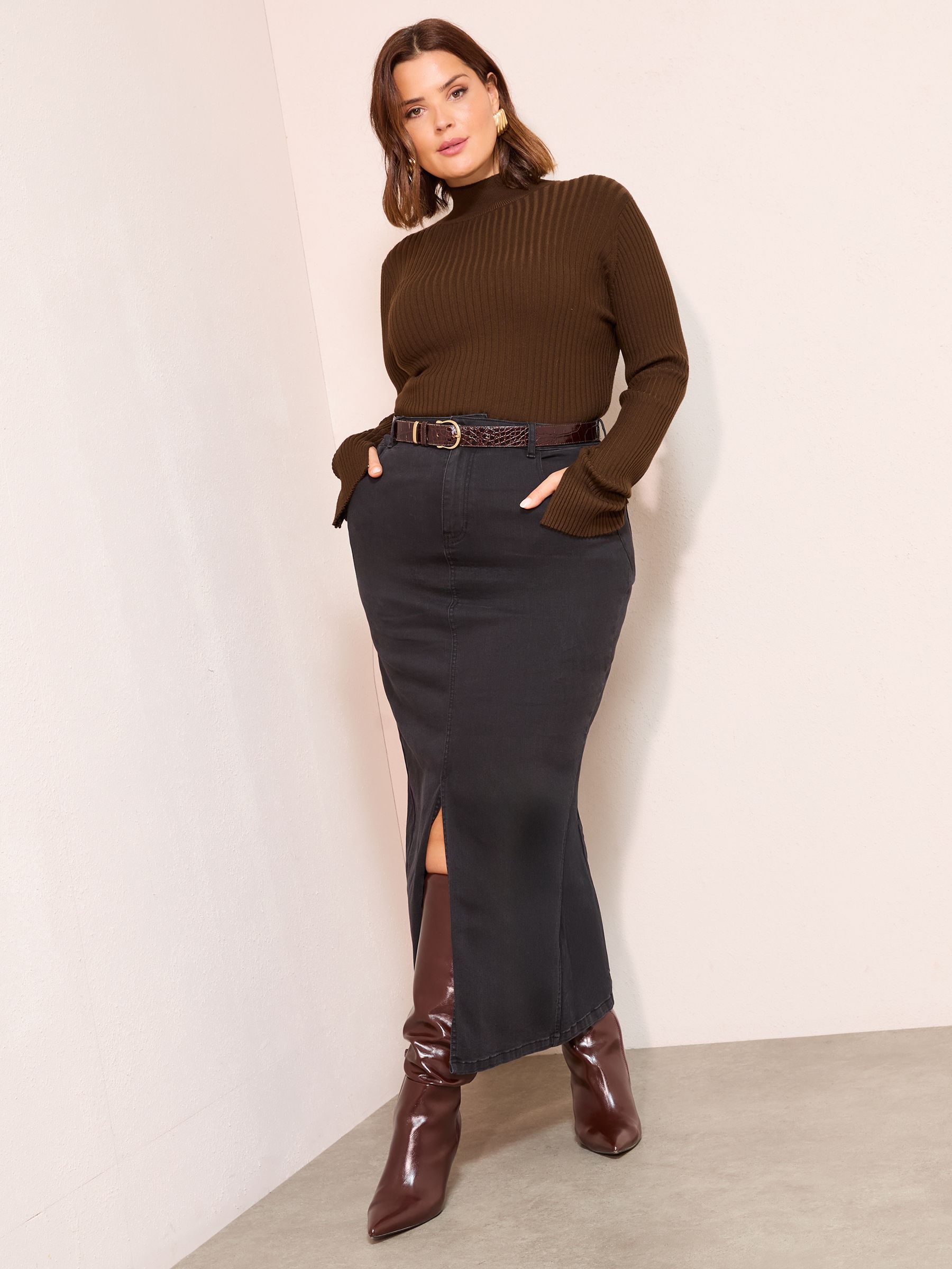 Friends Like These Donna Nero - Gonna Denim Con Spacco Frontale