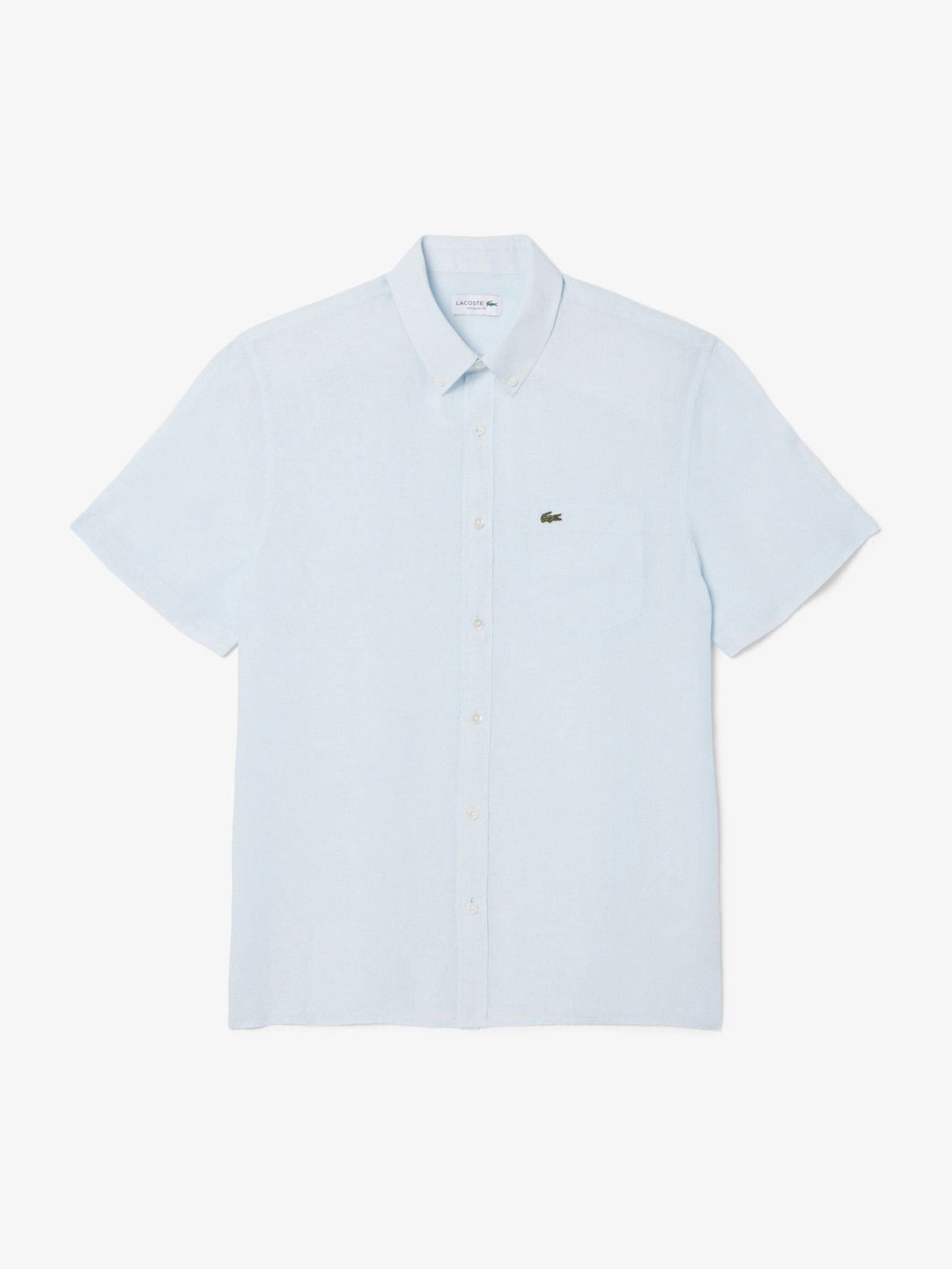 Lacoste Herr Blå Regular Fit Short Sleeved Linen Shirt