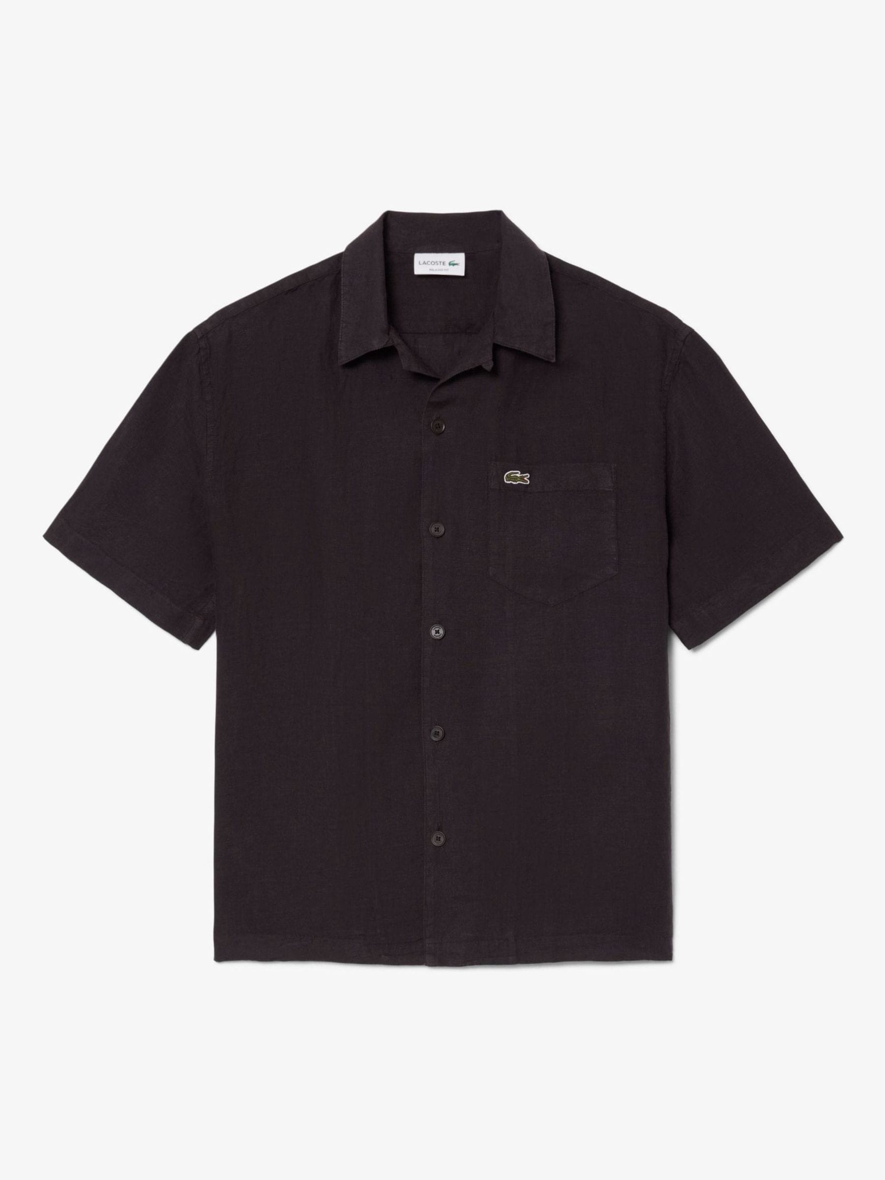 Lacoste Herr Brun Relaxed Fit Short Sleeved Linen Shirt