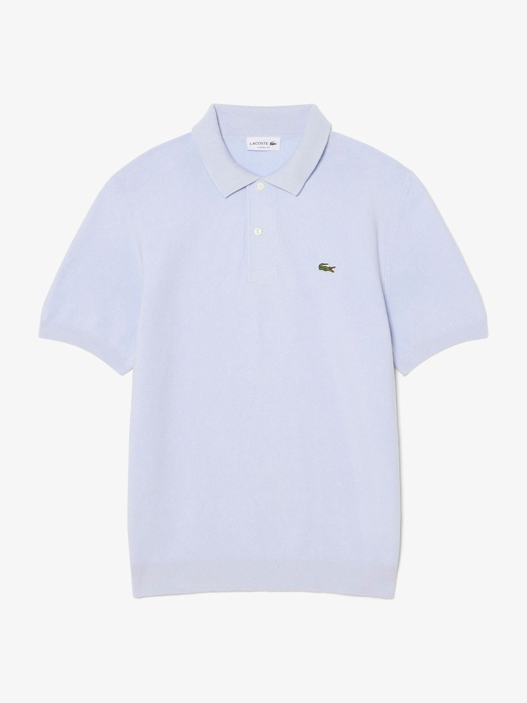 Lacoste Blue Fine Knit Moss Stitch Cotton Polo Collar Sweater