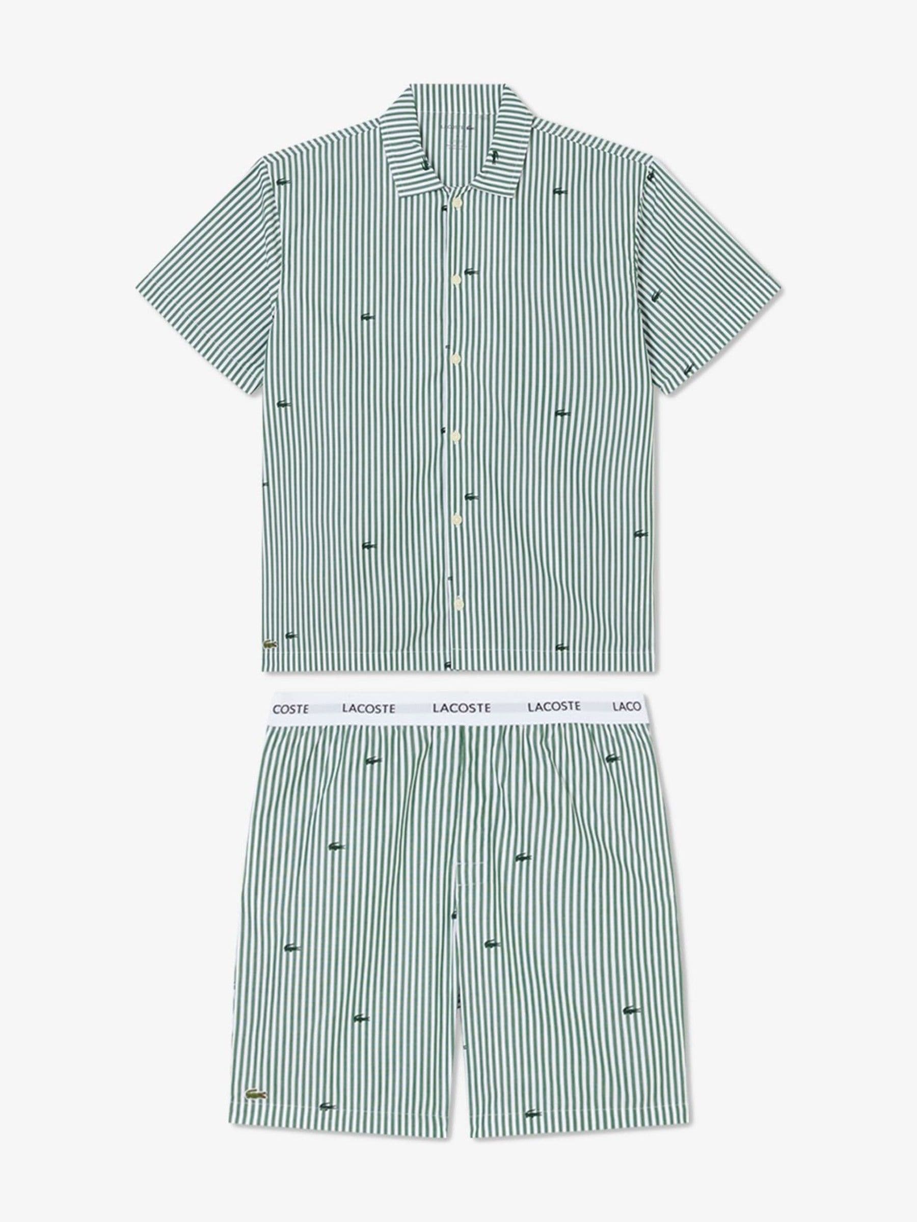 Lacoste - Pigiama In Popeline Stampa A Righe Con Coccodrillo Set
