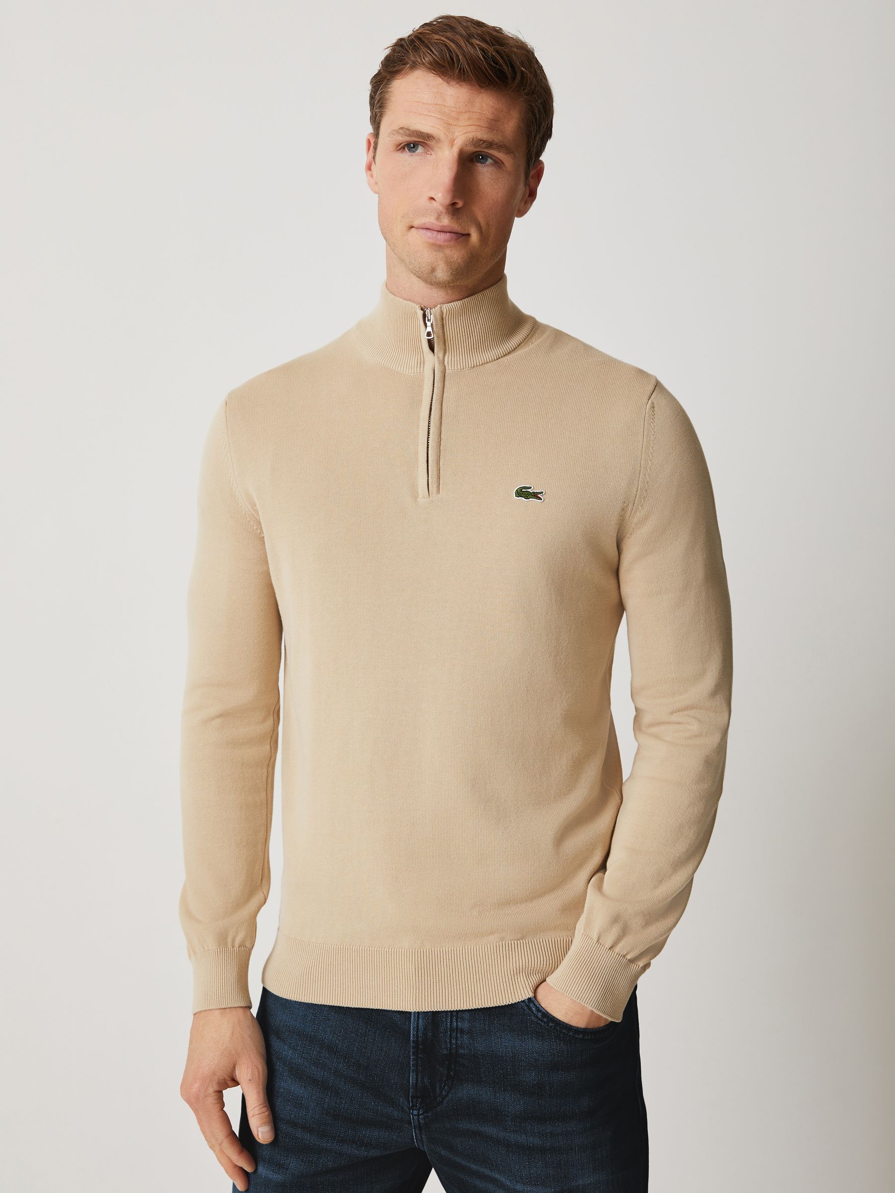 Lacoste Cream Regular Fit High Zipped Neck Sweater