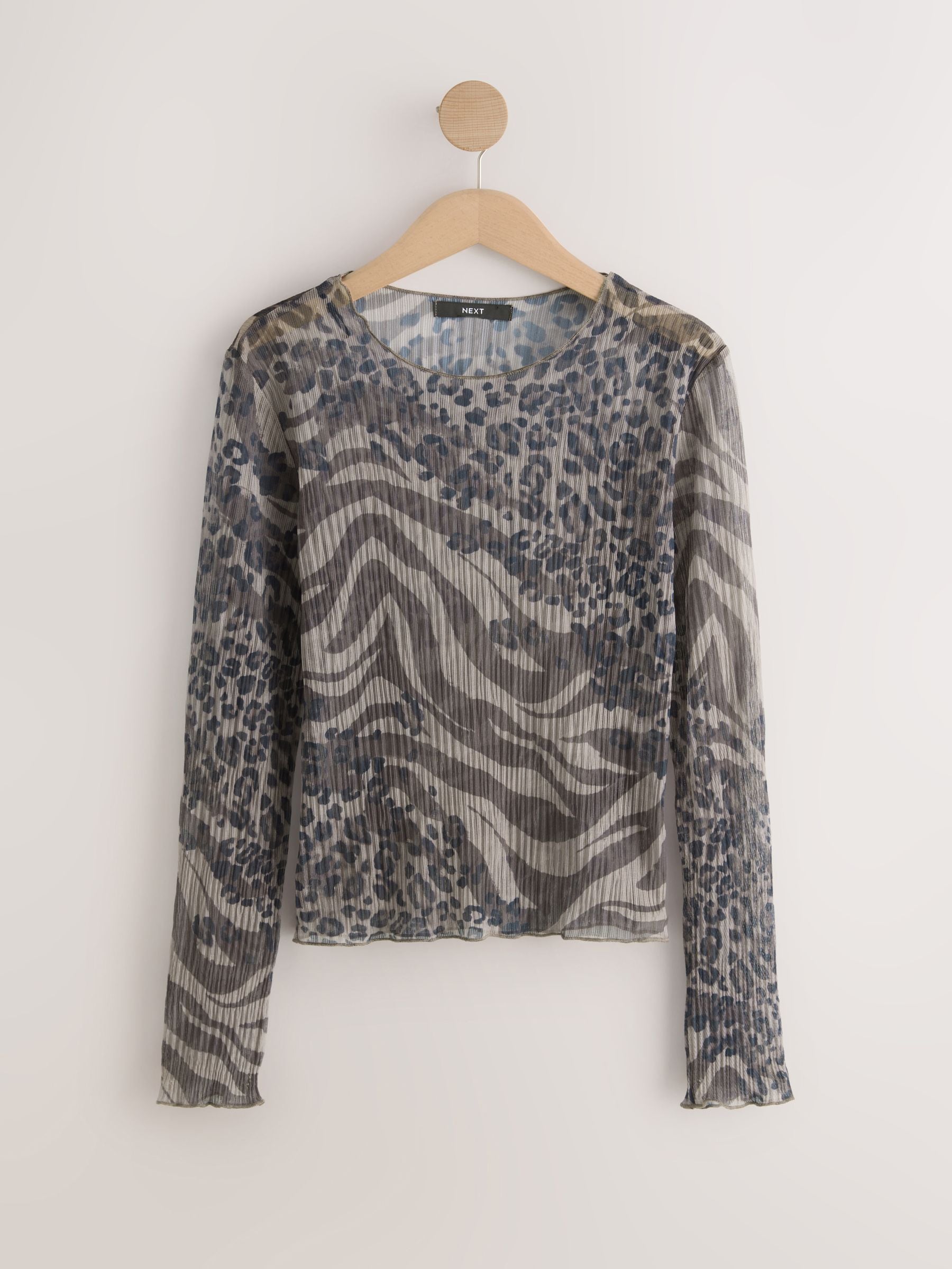 Next Långärmad Topp Med Skrynklig Mesh Och Rund Hals