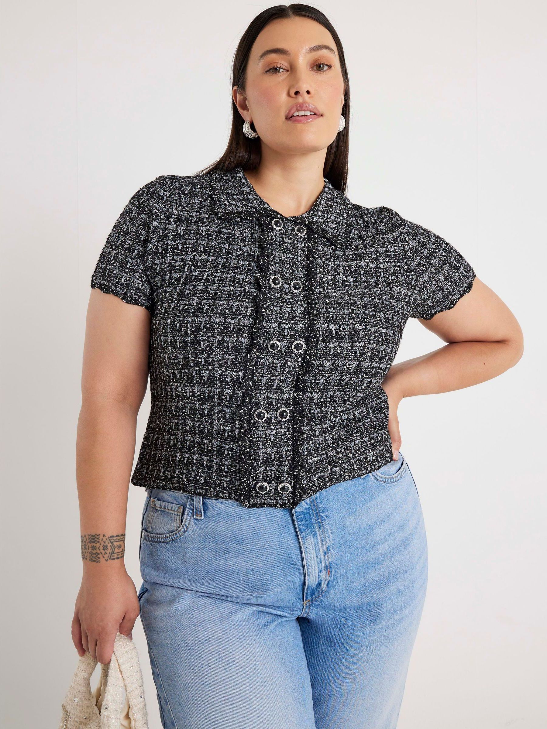 River Island Vrouw Grijs Button Front Boucle Collar Shirts