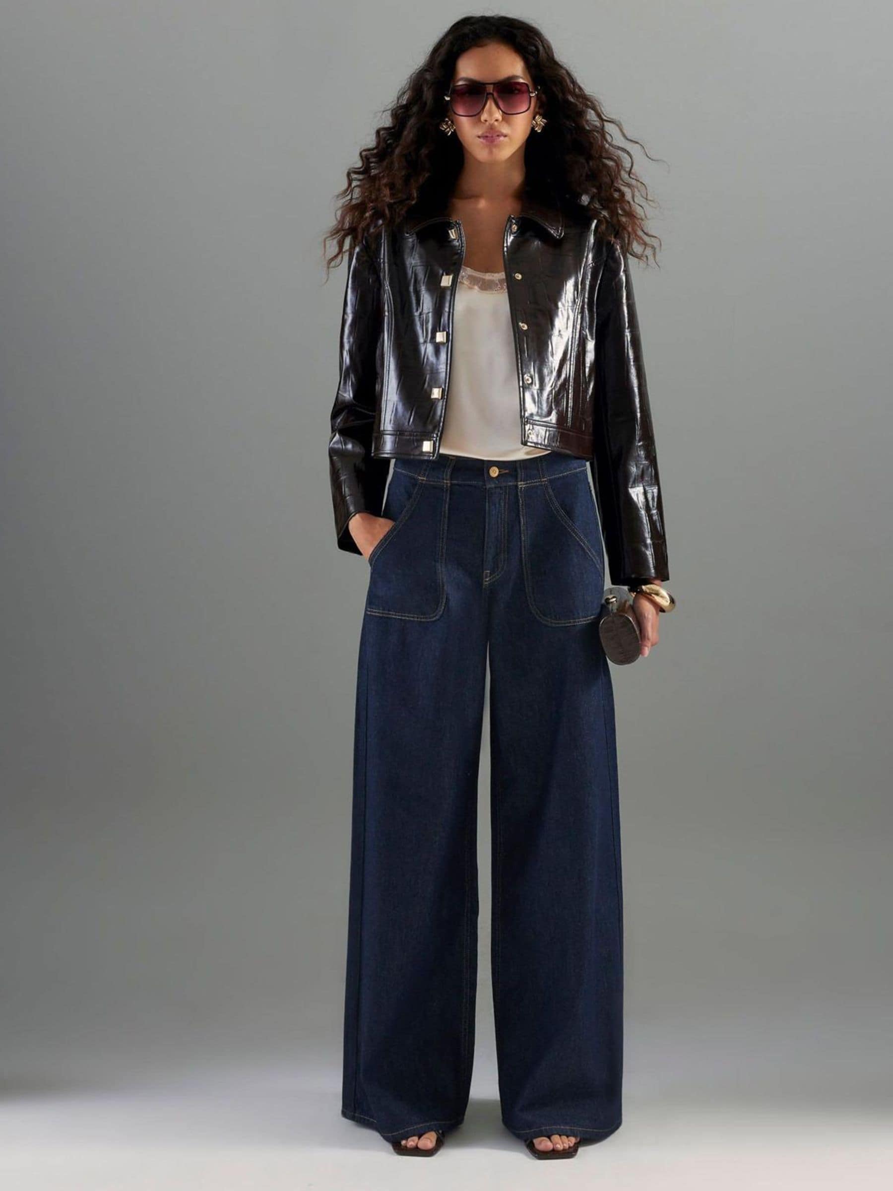 River Island Blue High Rise Tailored Baggy Jeans