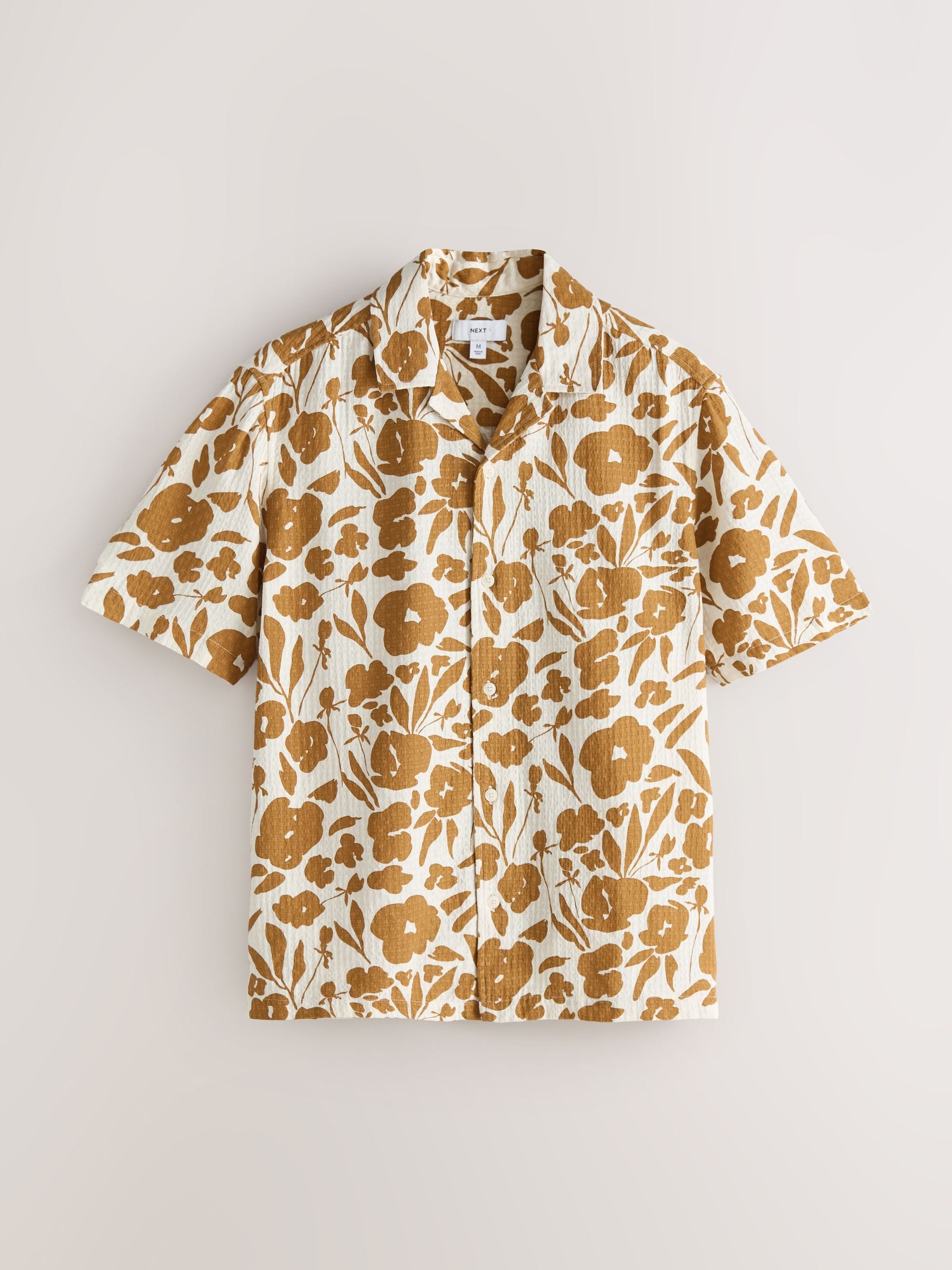 Next Męski Żółty Floral Print Short Sleeve Shirt