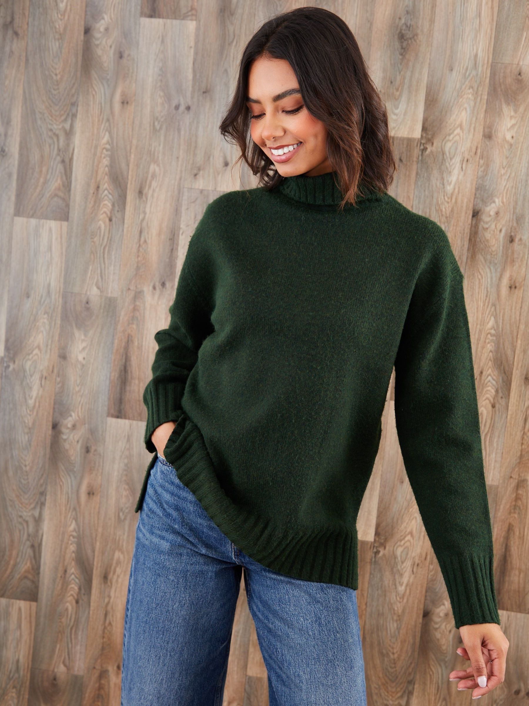 Threadbare Green Oversized Roll Neck Jumper
