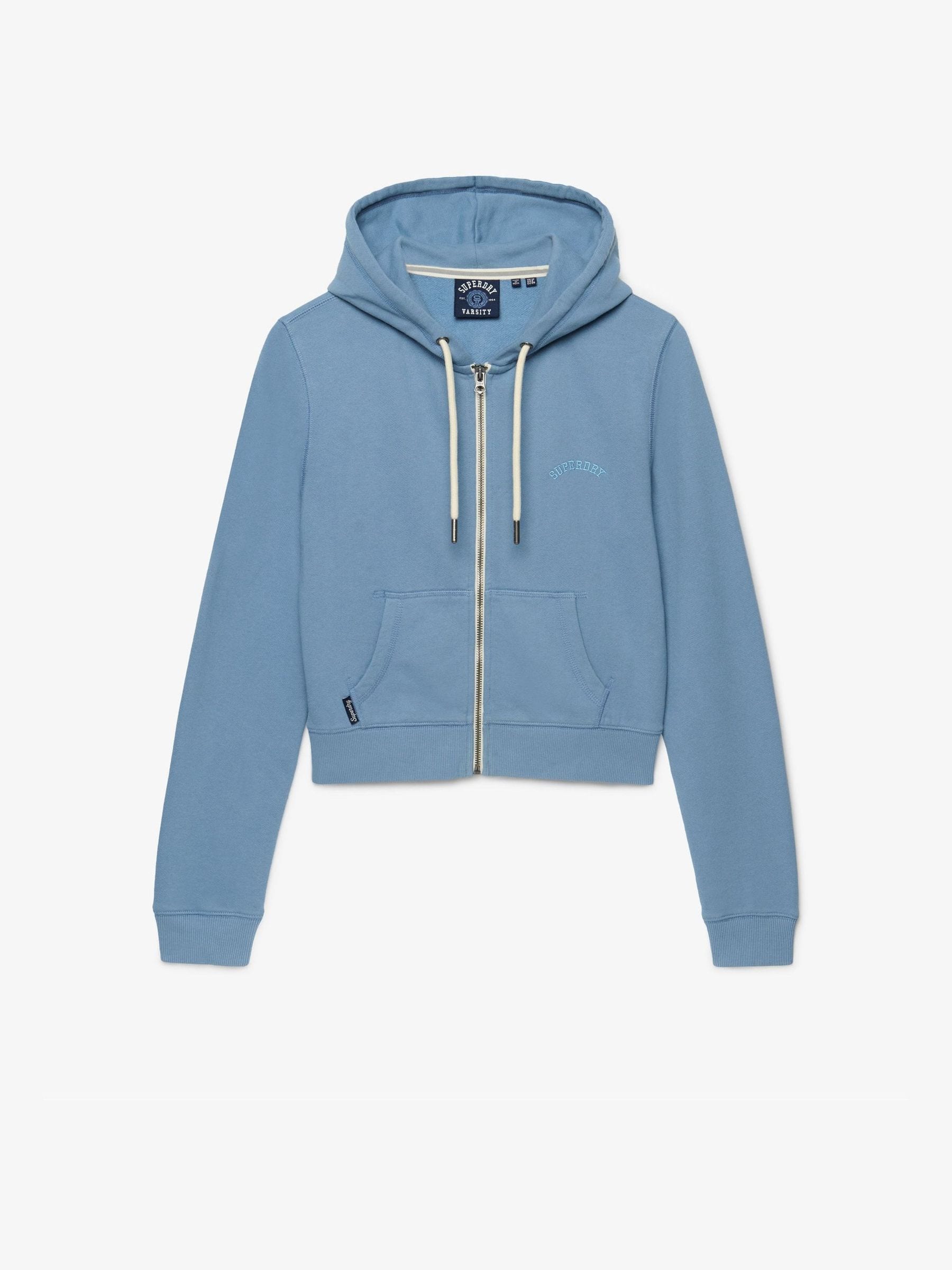 Superdry Femme Bleu Essential Logo Cropped Full Zip Hoodie - Image 1