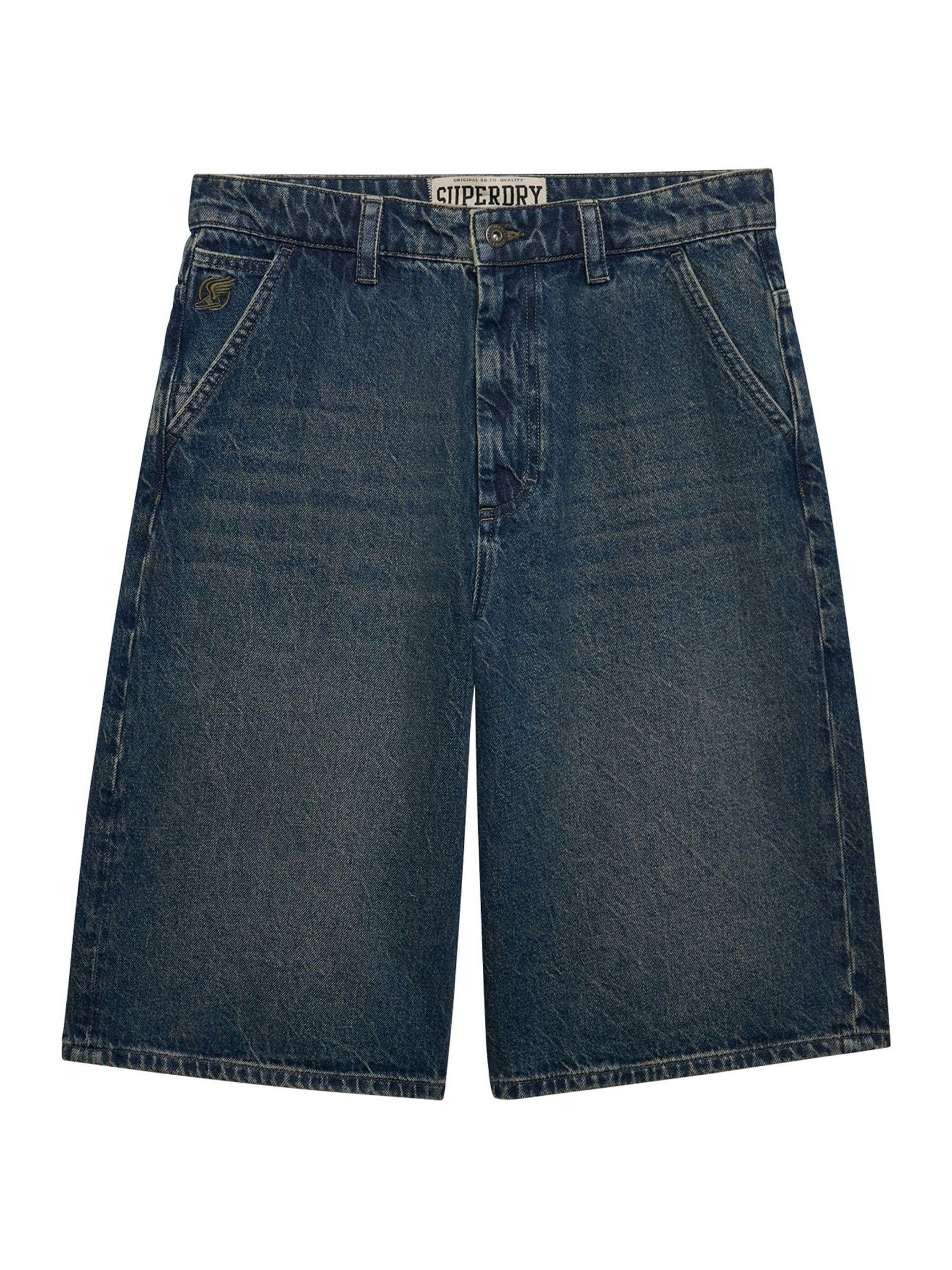 Superdry Uomo Blu Pantaloncini In Denim Lavato Oversize
