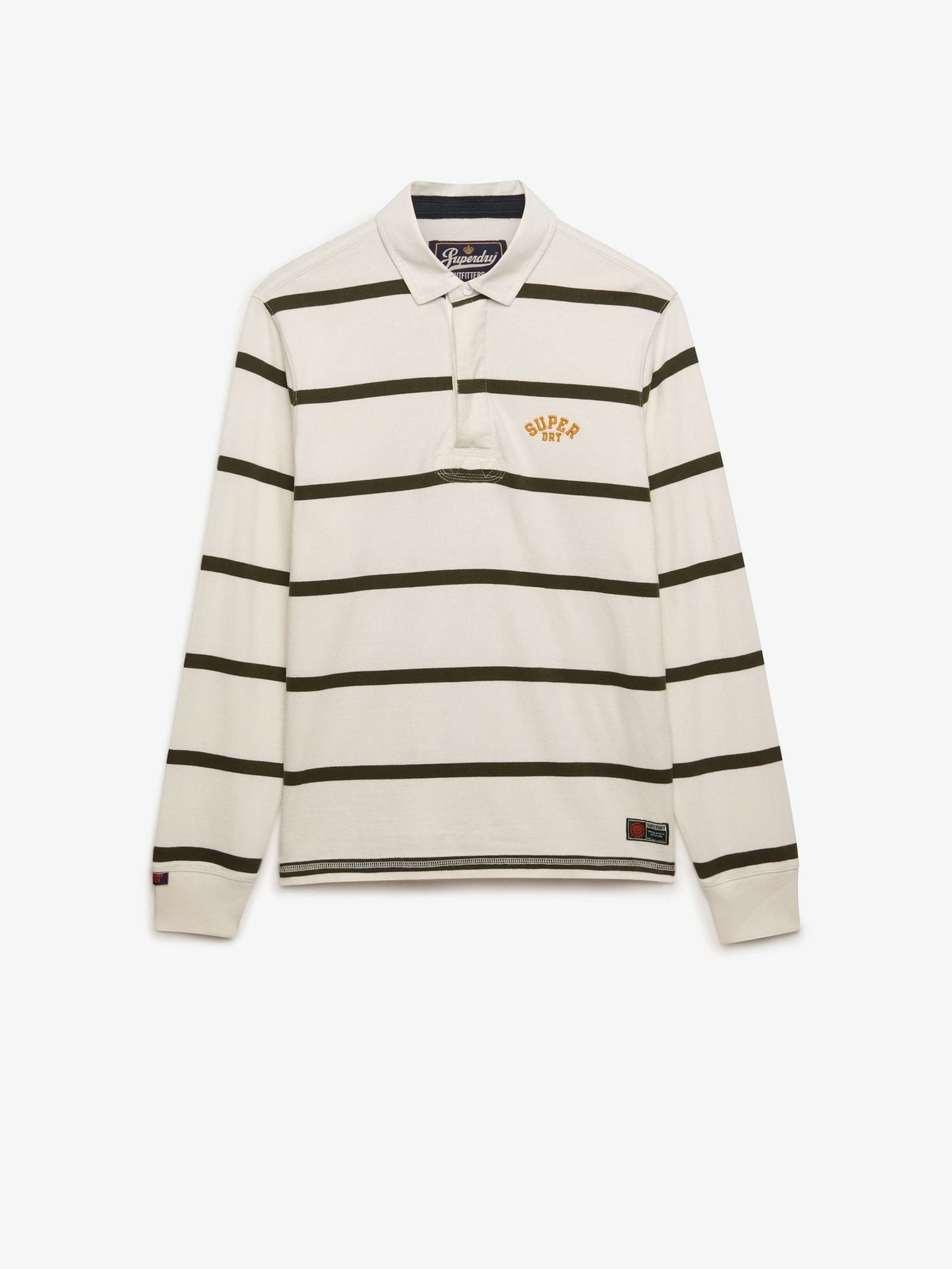 Superdry Uomo Bianco Maglia Da Rugby A Righe Sportive Vintage - Immagine 1