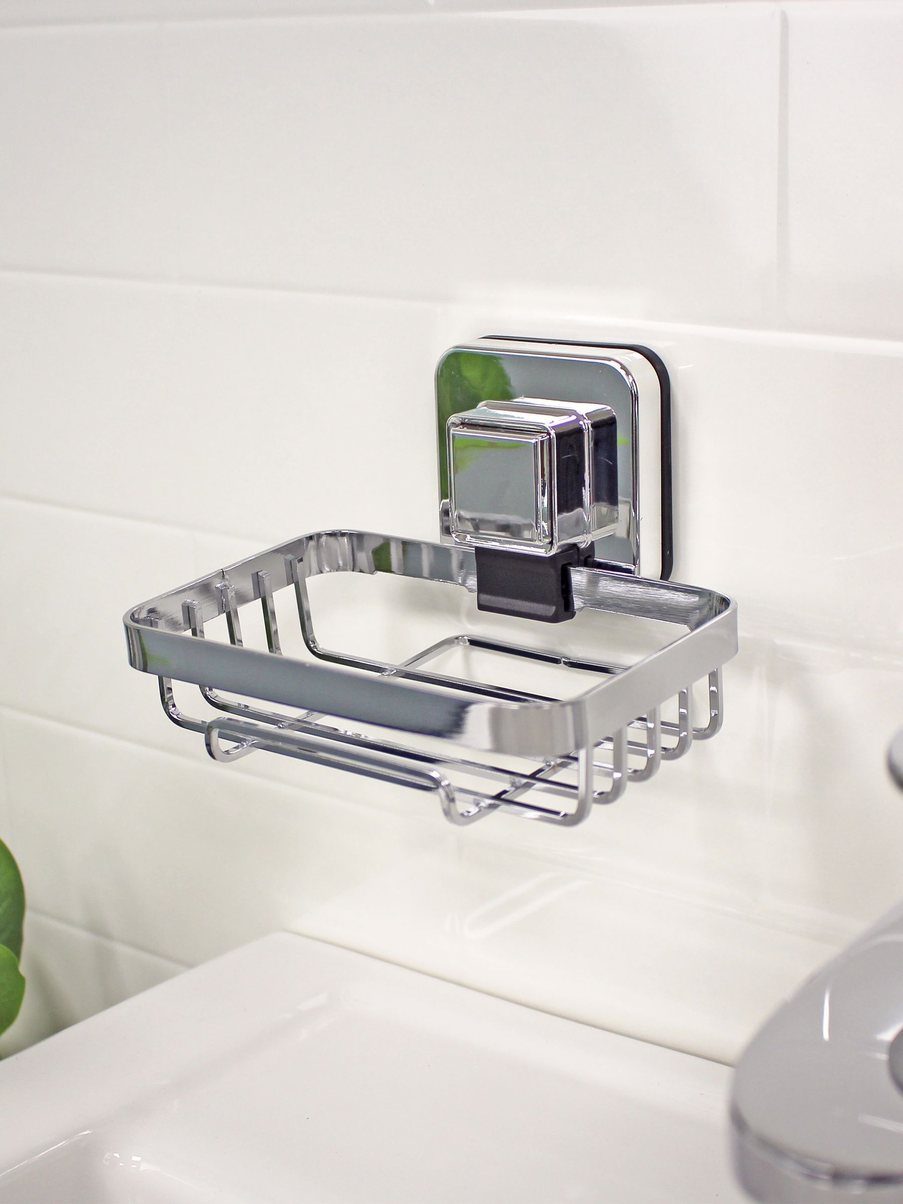 Showerdrape Chrome Suction Wall Mounted Pushloc Soap Basket - Image 1