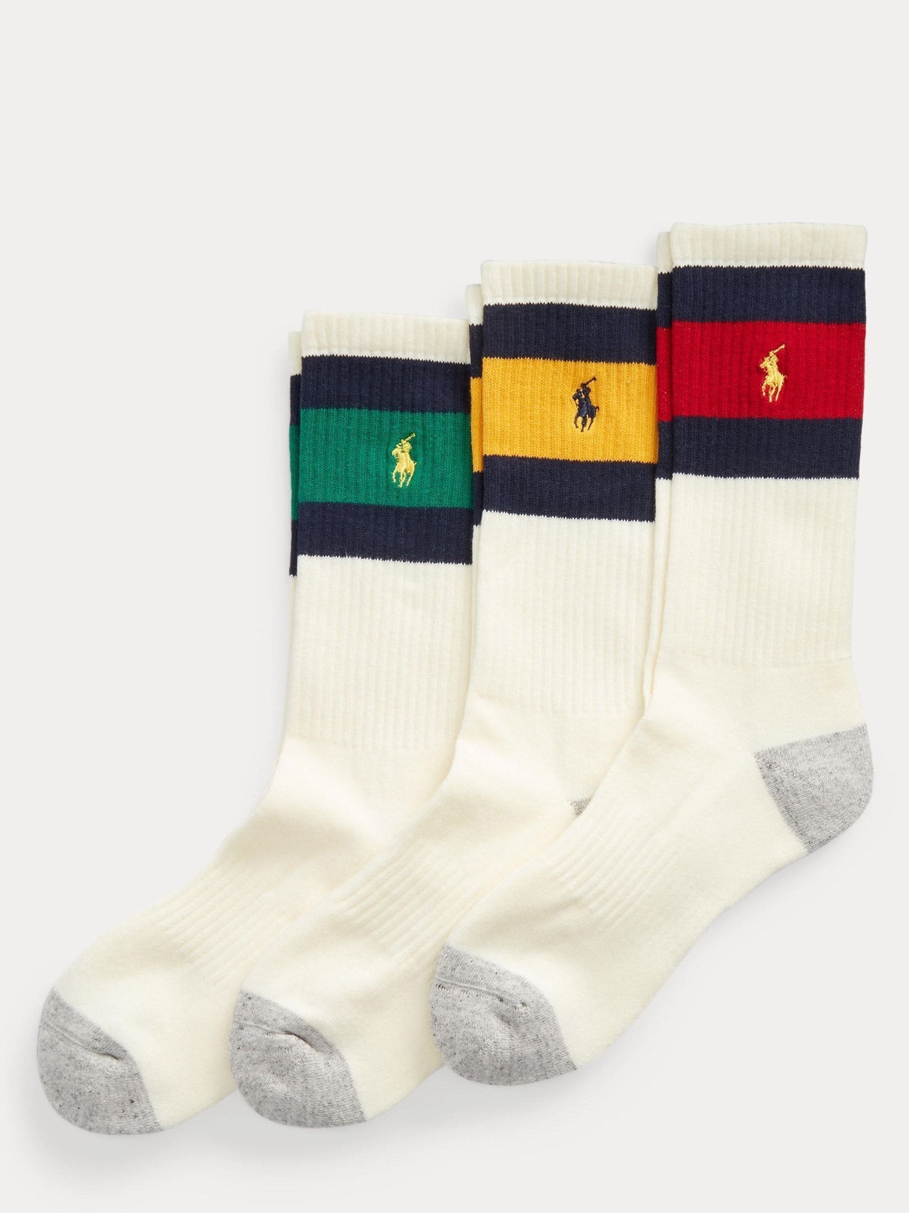 Polo Ralph Lauren White Striped-Cuff Crew Socks 3 Pack