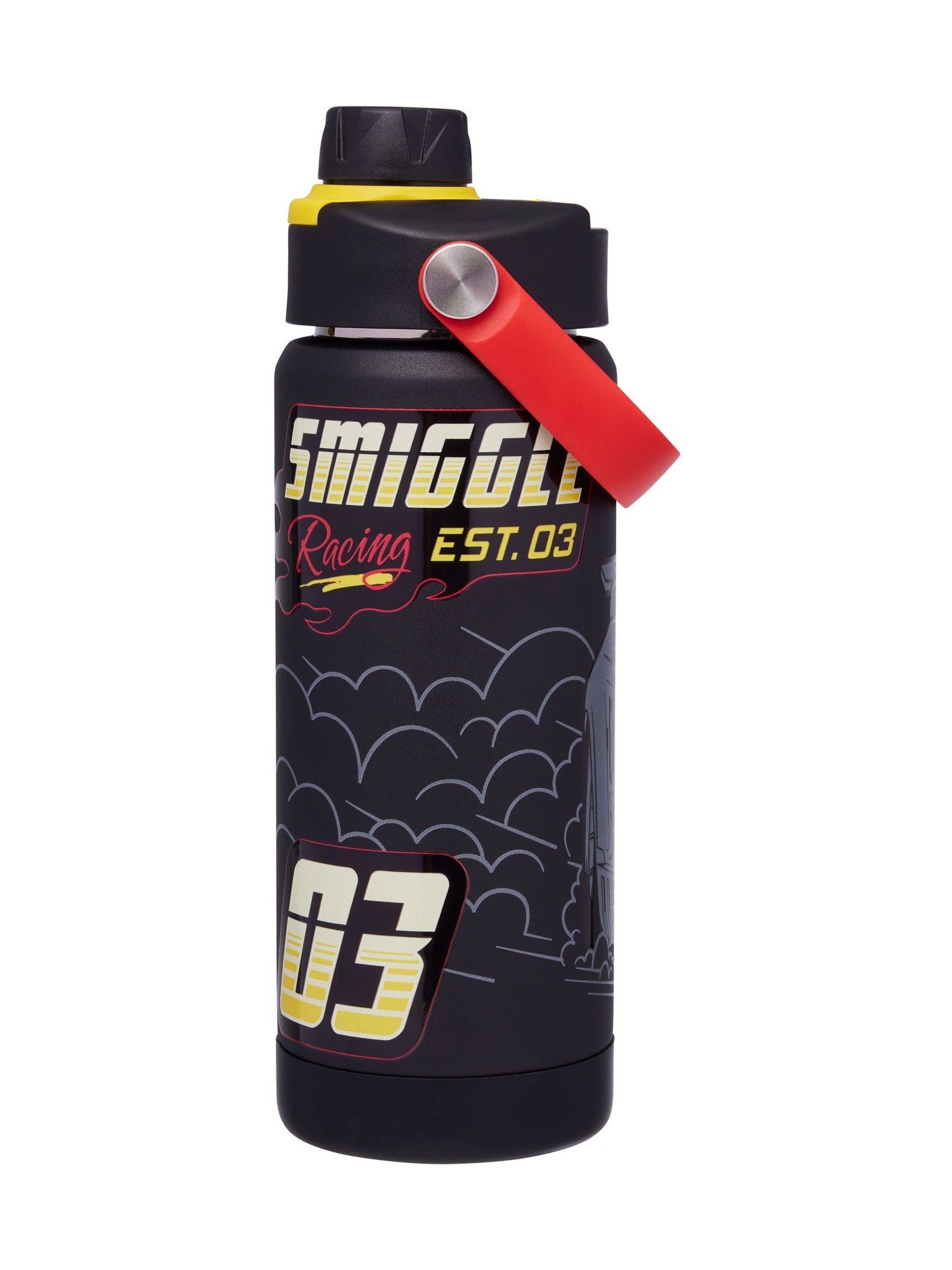 Smiggle Black Pit Stop Squiggle Stainless Steel Insulated Drink Bottle 550Ml