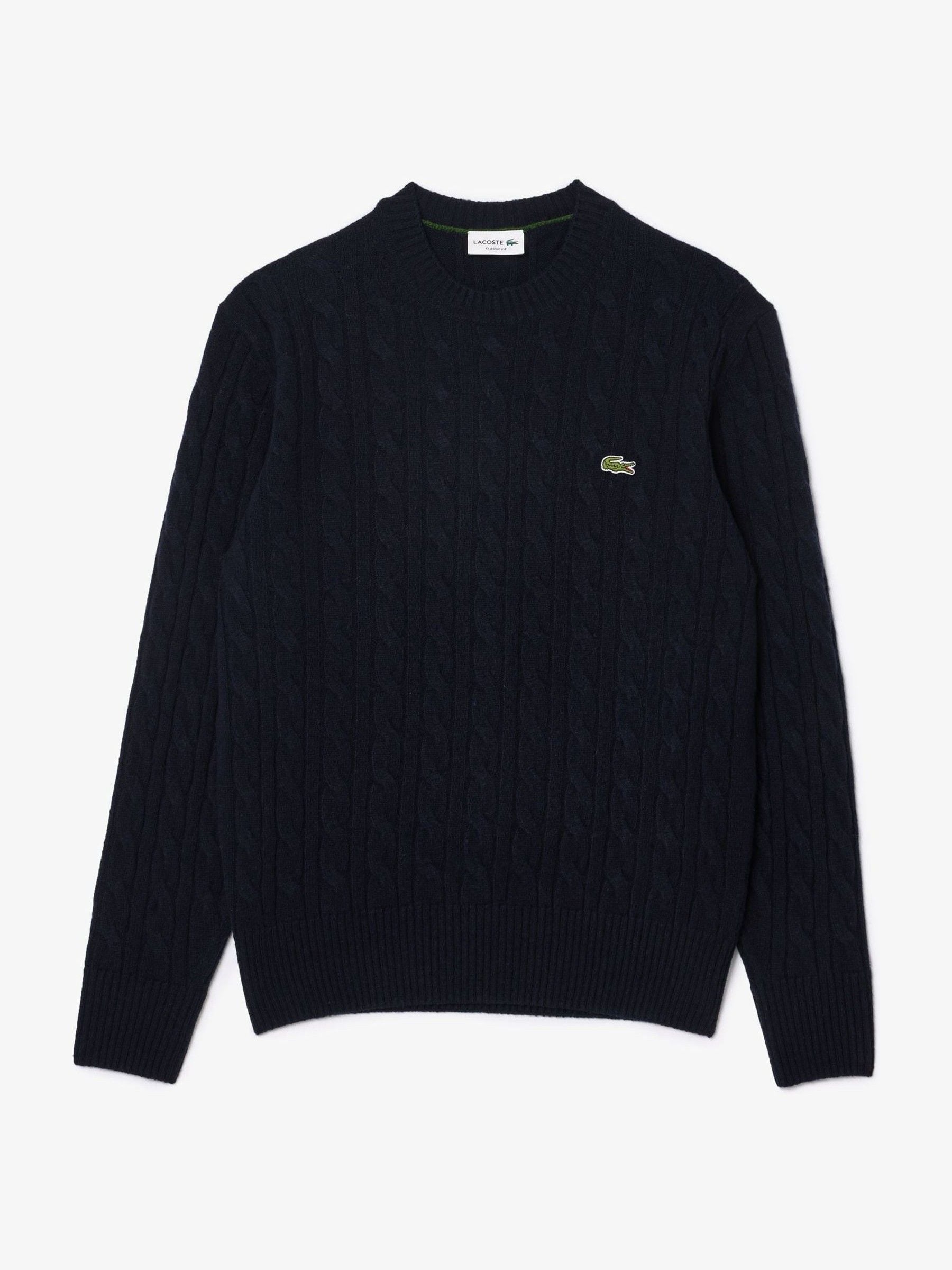 Lacoste Black Cable Knit Crew Neck Jumper