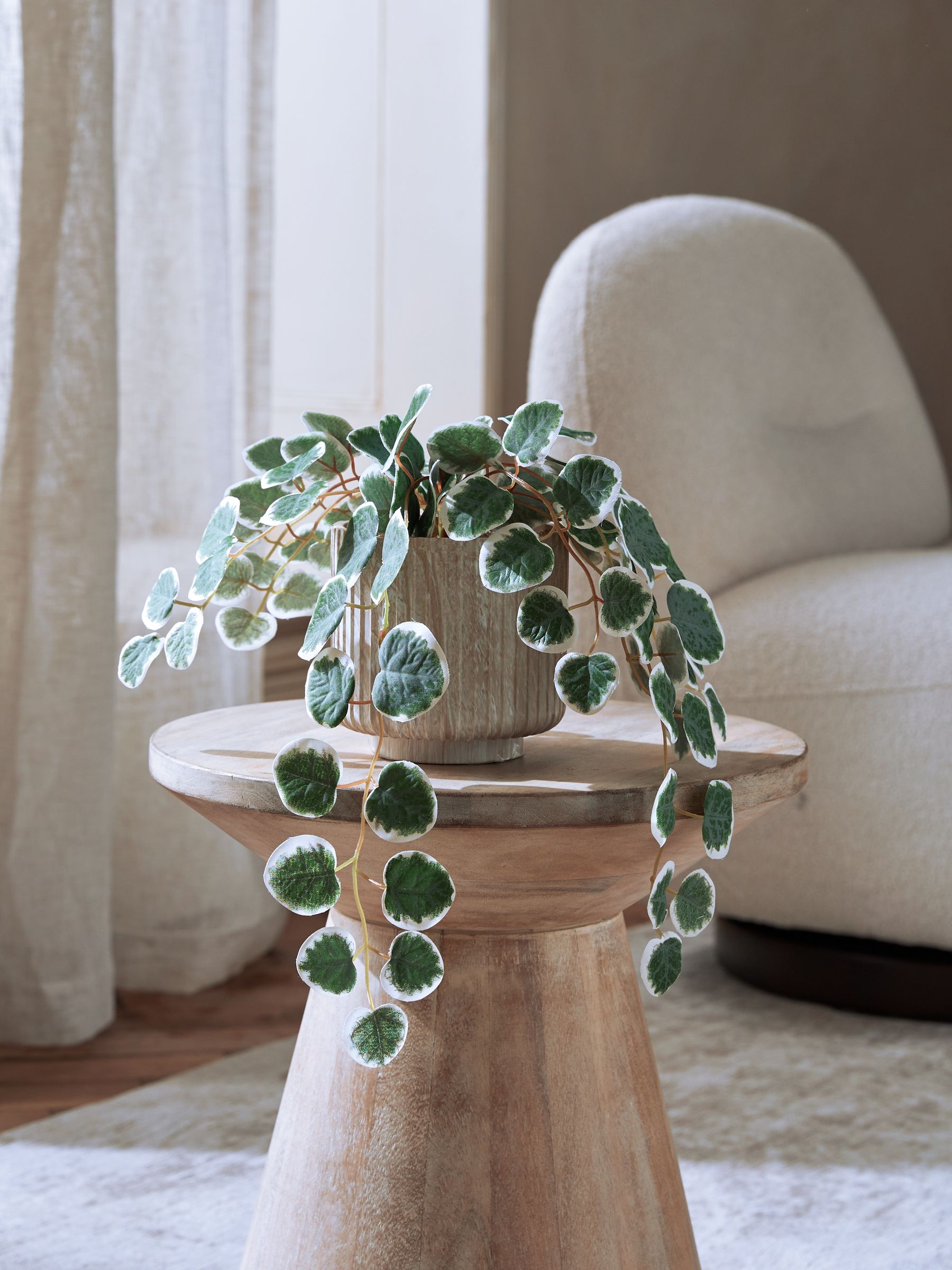 Next Green Artificial Trailing Eucalyptus In Marble Effect Pot