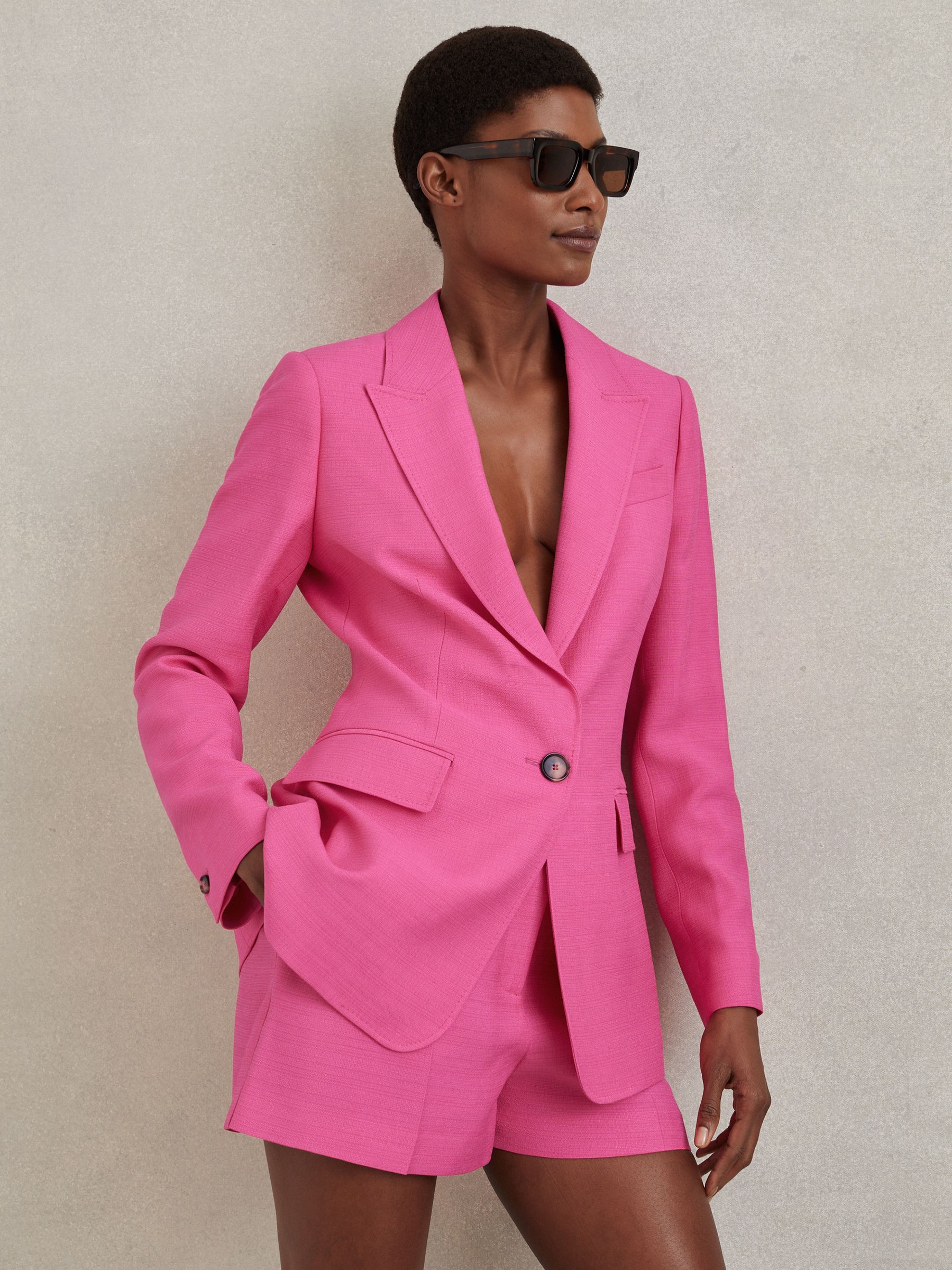 Reiss Pink Hewey Tailored Textured Single Breasted Suit: Blazer