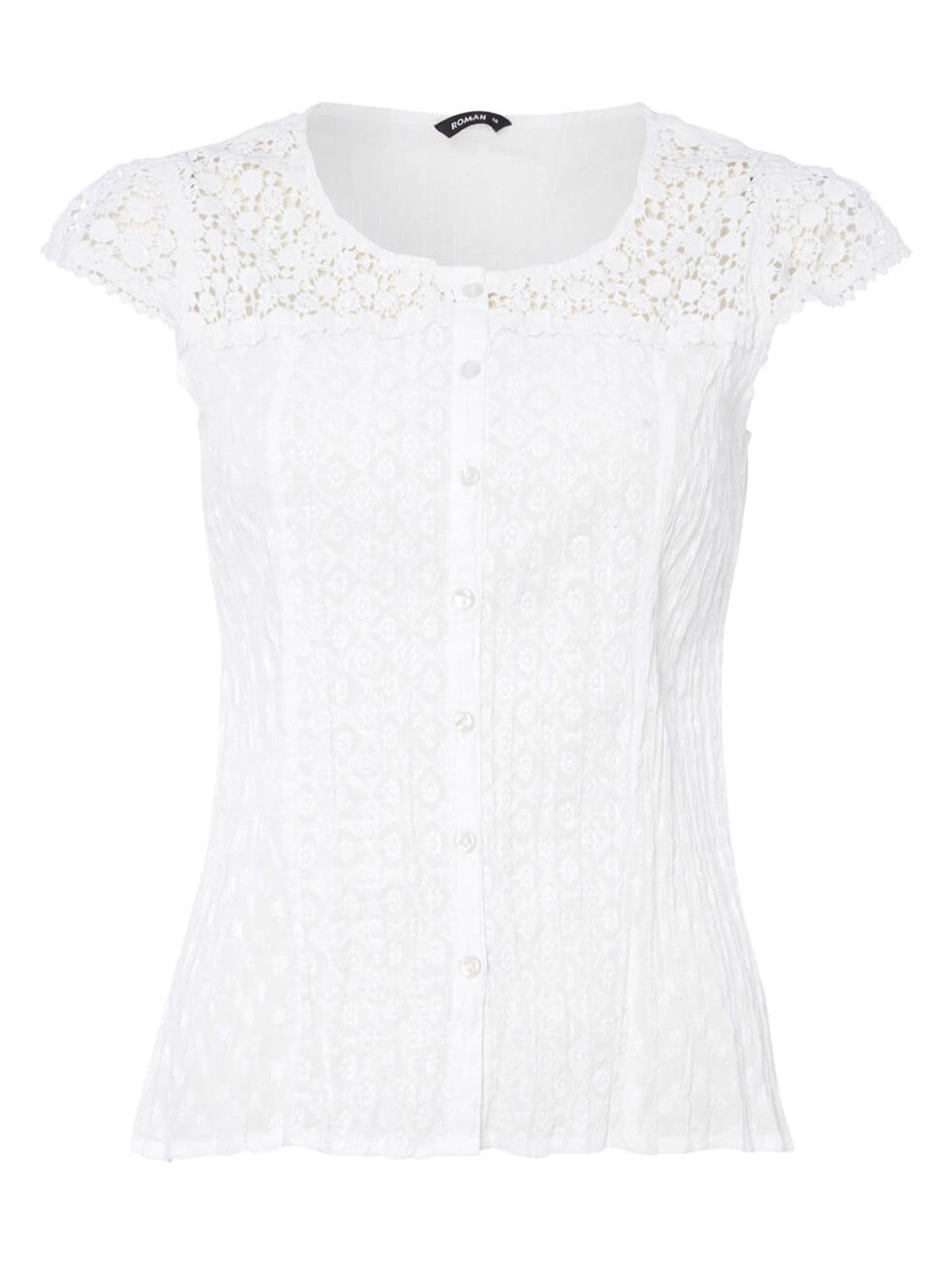 Roman Lace Yoke Ja Sleeve Rypytetty 100% Cotton Pusero