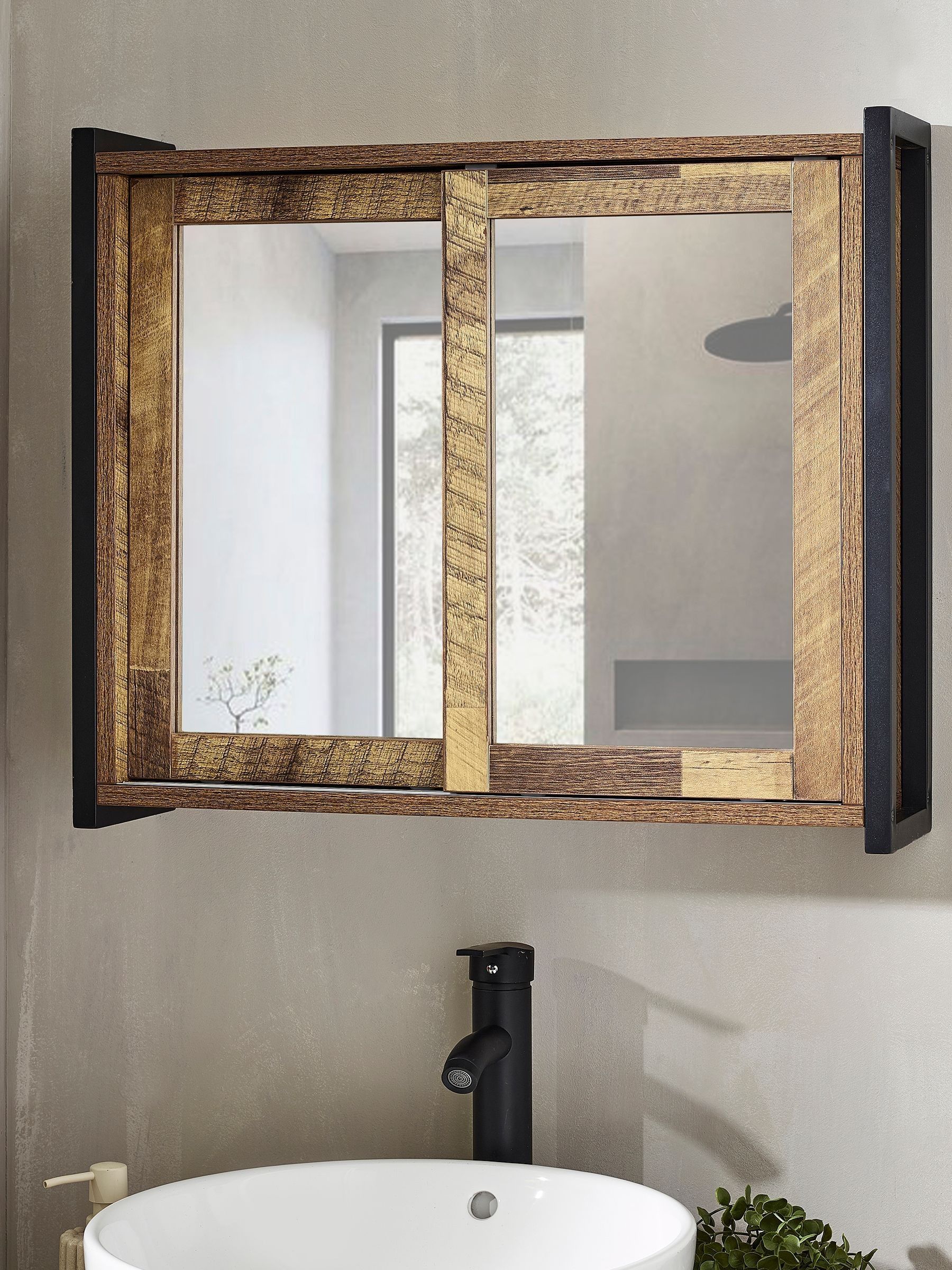 Next Natural Bronx Hinged Door Double Mirror Cabinet
